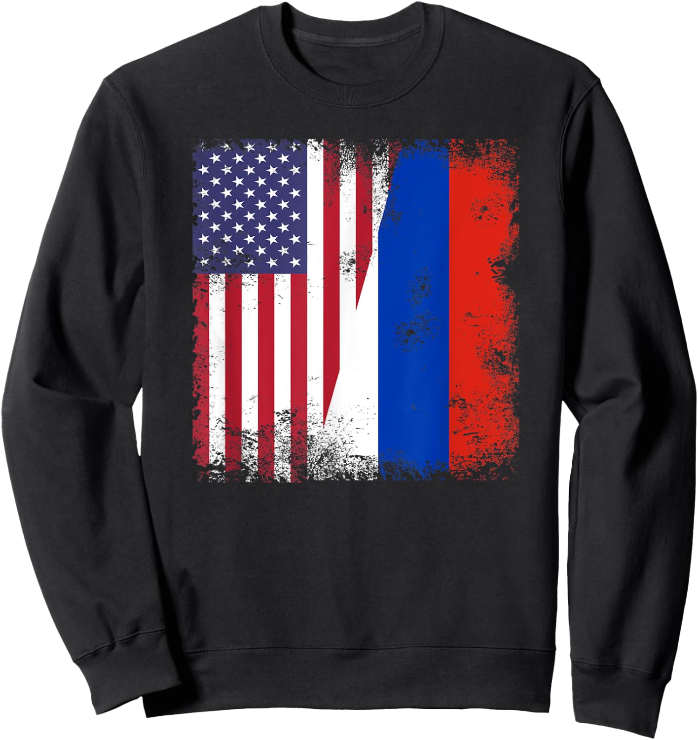 Half Russian Flag | Vintage Russia USA Gift Sweatshirt - Sweatshirt | Black