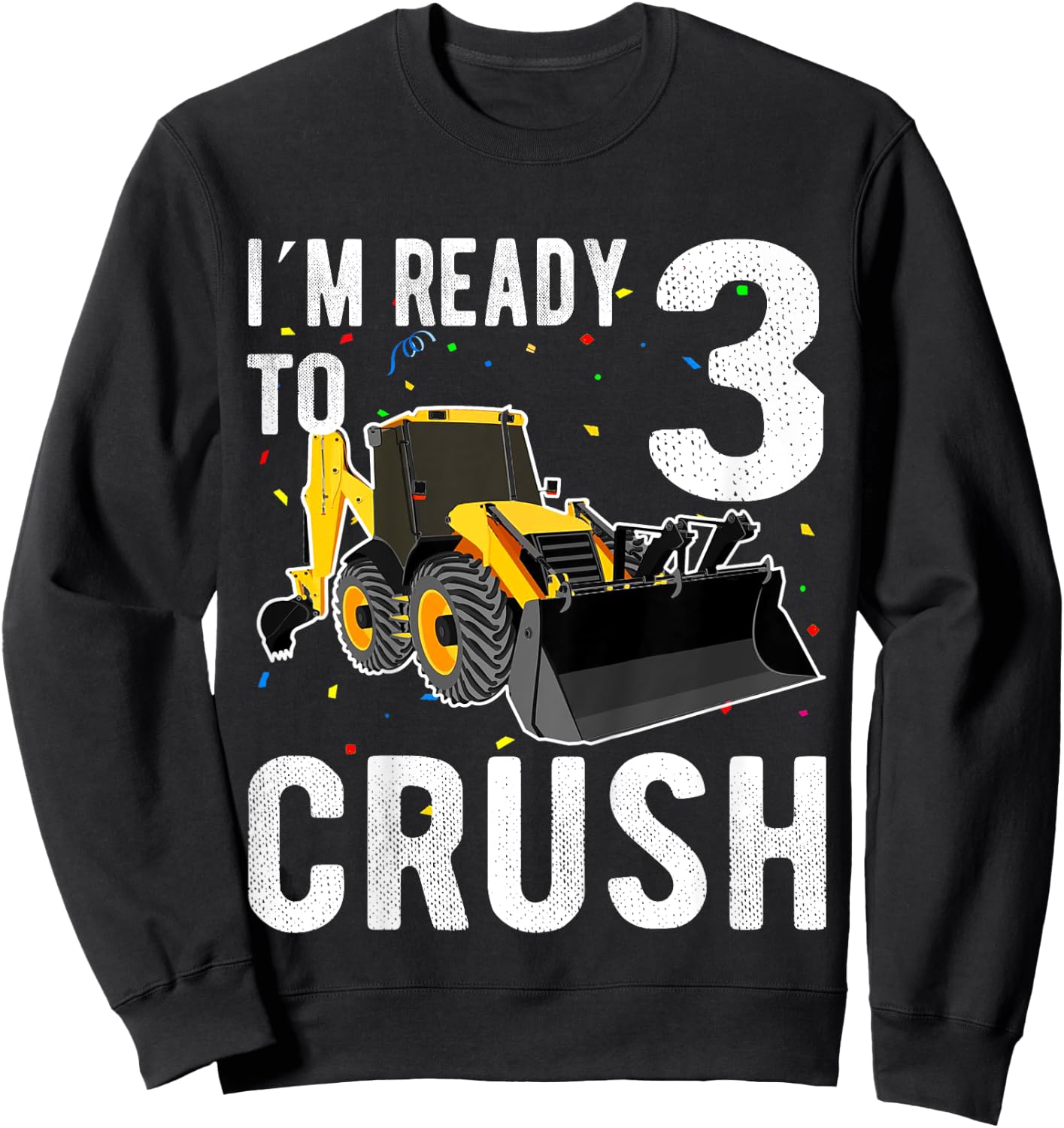 Kids Construction Truck 3rd Birthday Shirt Boy 3 Bulldozer Digger Sweatshirt - Sweatshirt | Black