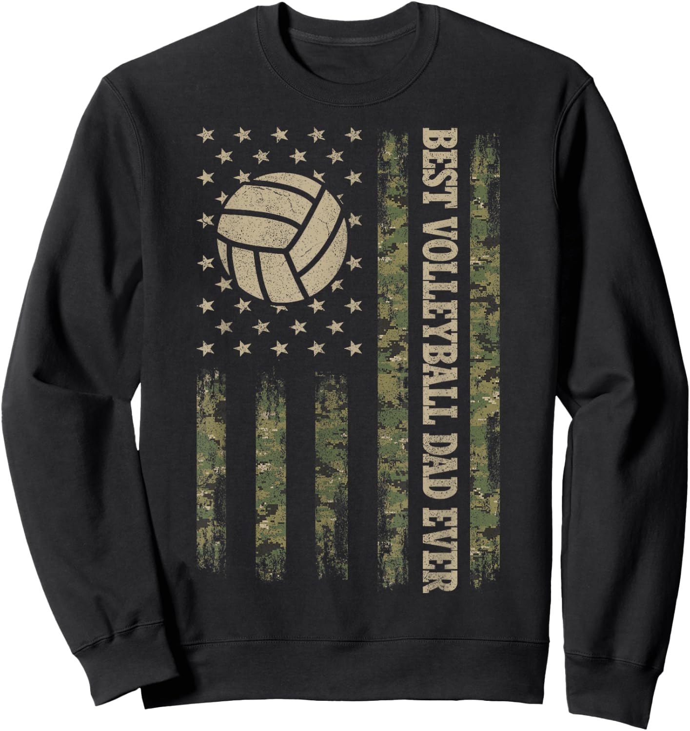 Camo USA Flag Volleyball Men, Patriotic Fathers Day Sweatshirt - Sweatshirt | Black