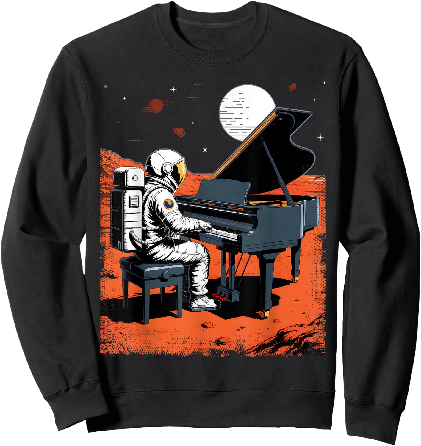 Astronaut in Space with Piano in Galaxies Musician Sweatshirt - Sweatshirt | Black