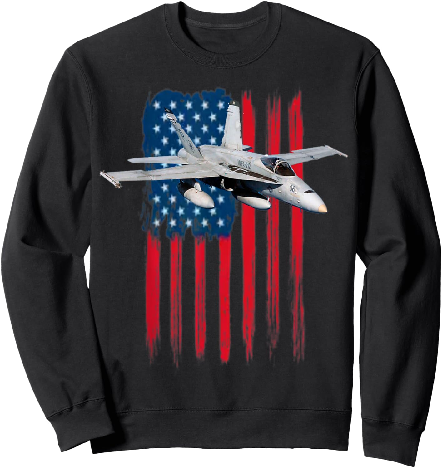 A Patriotic Navy F/A-18 Super Hornet and the American flag. Kids Men Sweatshirt - Sweatshirt | Black