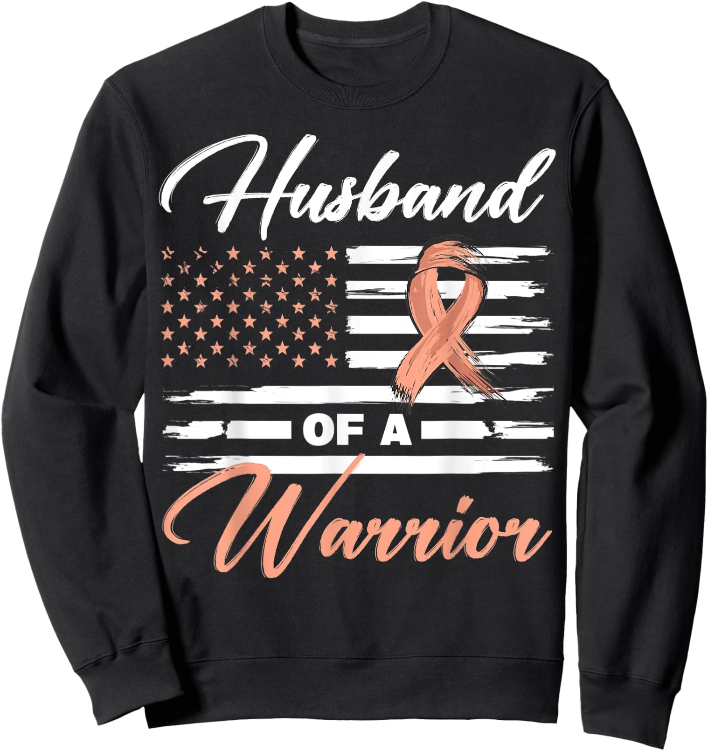 Husband Of A Warrior USA Flag Endometrial Cancer Awareness Kids Men Sweatshirt - Sweatshirt | Black