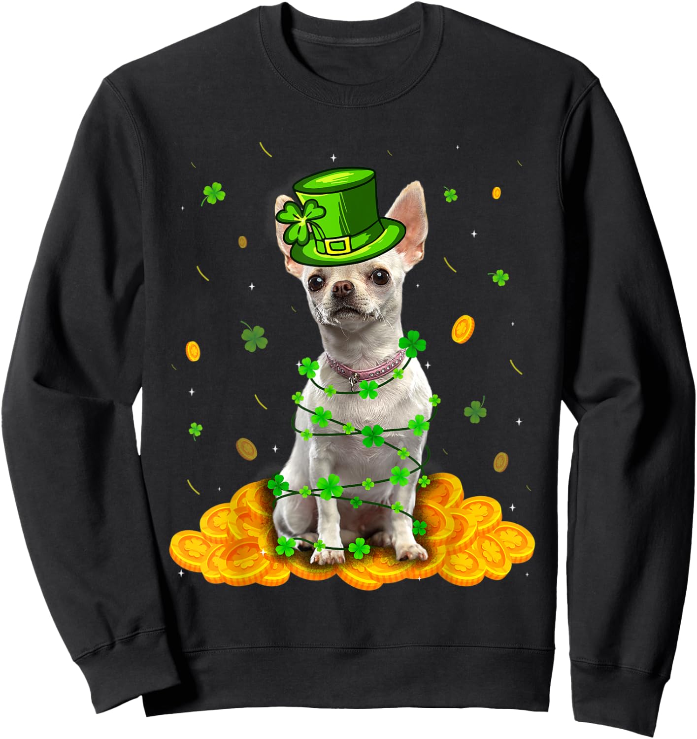 Cute Chihuahua Dog St Patricks Day Irish Shamrock Sweatshirt - Sweatshirt | Black