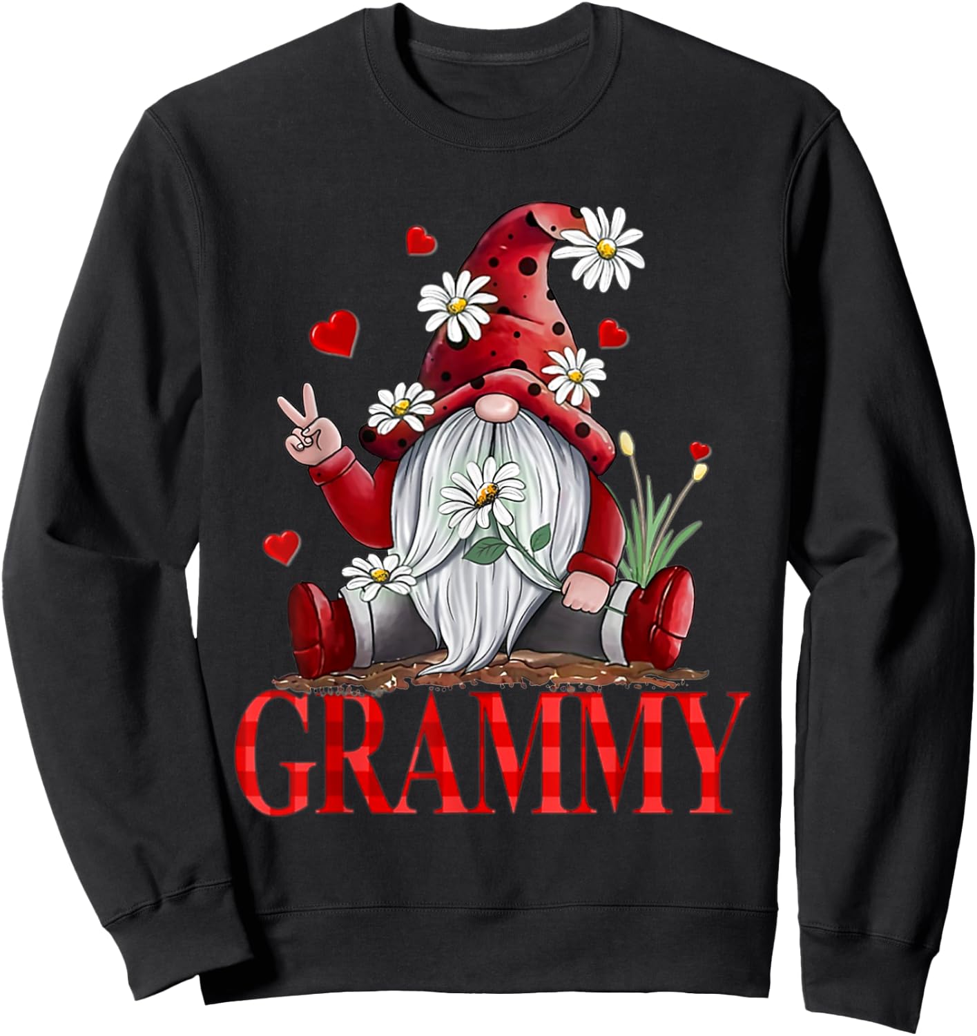 GRAMMY - VALENTINE GNOME Hippie Beetle Daisy Flower Gnome Sweatshirt - Sweatshirt | Black