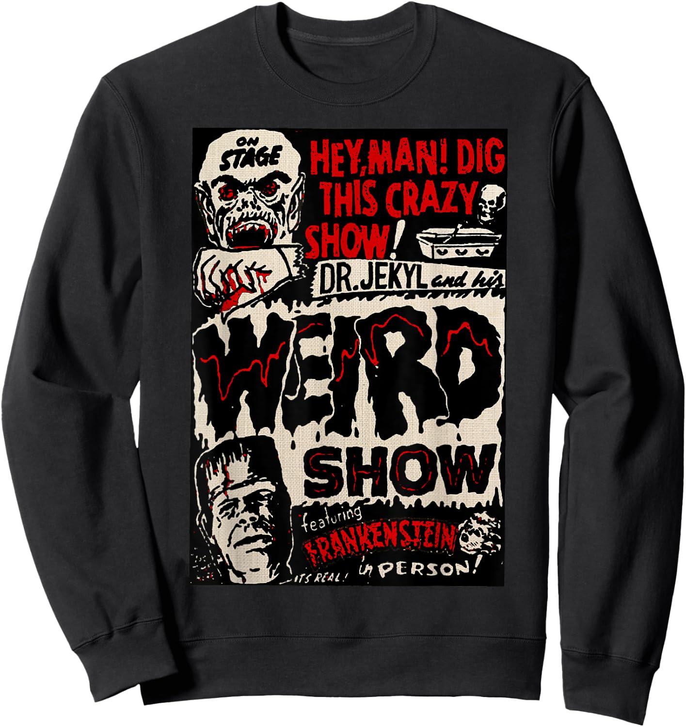 Horror Movie Monster Vintage Halloween Frankenstein Sweatshirt - Sweatshirt | Black