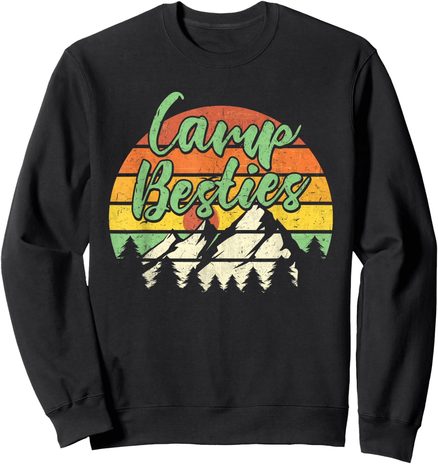Camp Besties Outdoor Sunset Best Friend Matching Camping Sweatshirt - Sweatshirt | Black