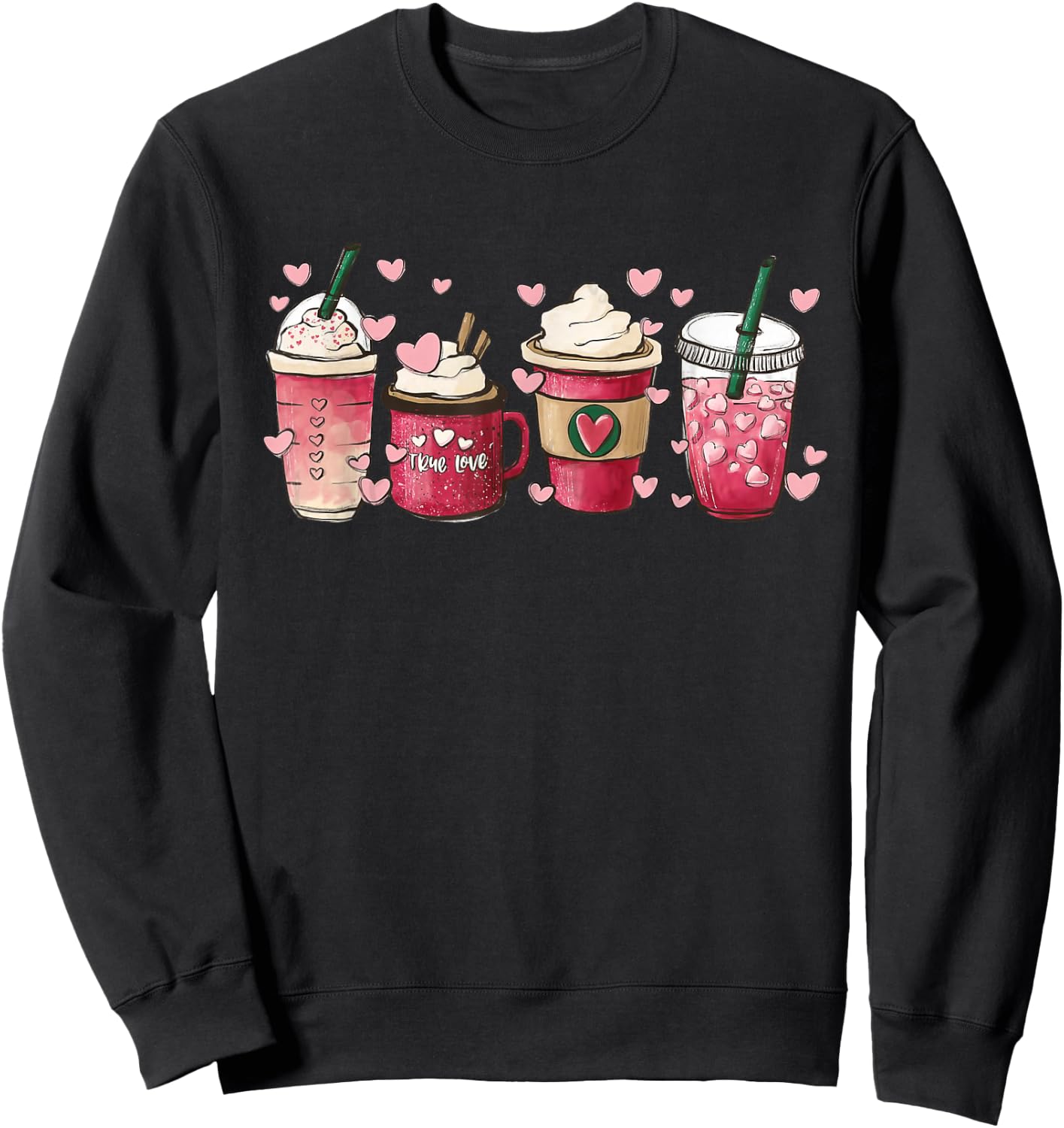 Valentine Coffee Heart Iced Coffee Lover Valentine Day Sweatshirt - Sweatshirt | Black