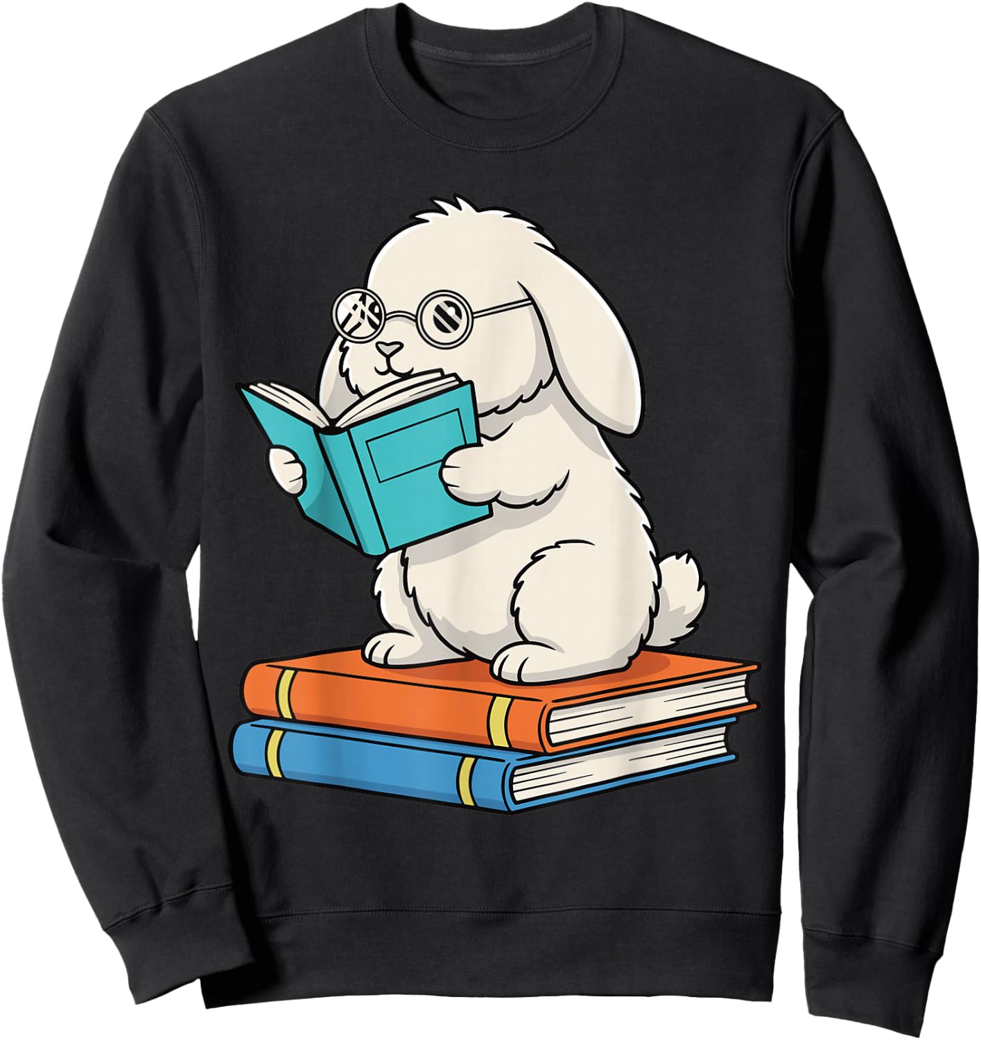 Reading Bunny Bookworm Rabbit with Glasses Books Reader Sweatshirt - Sweatshirt | Black