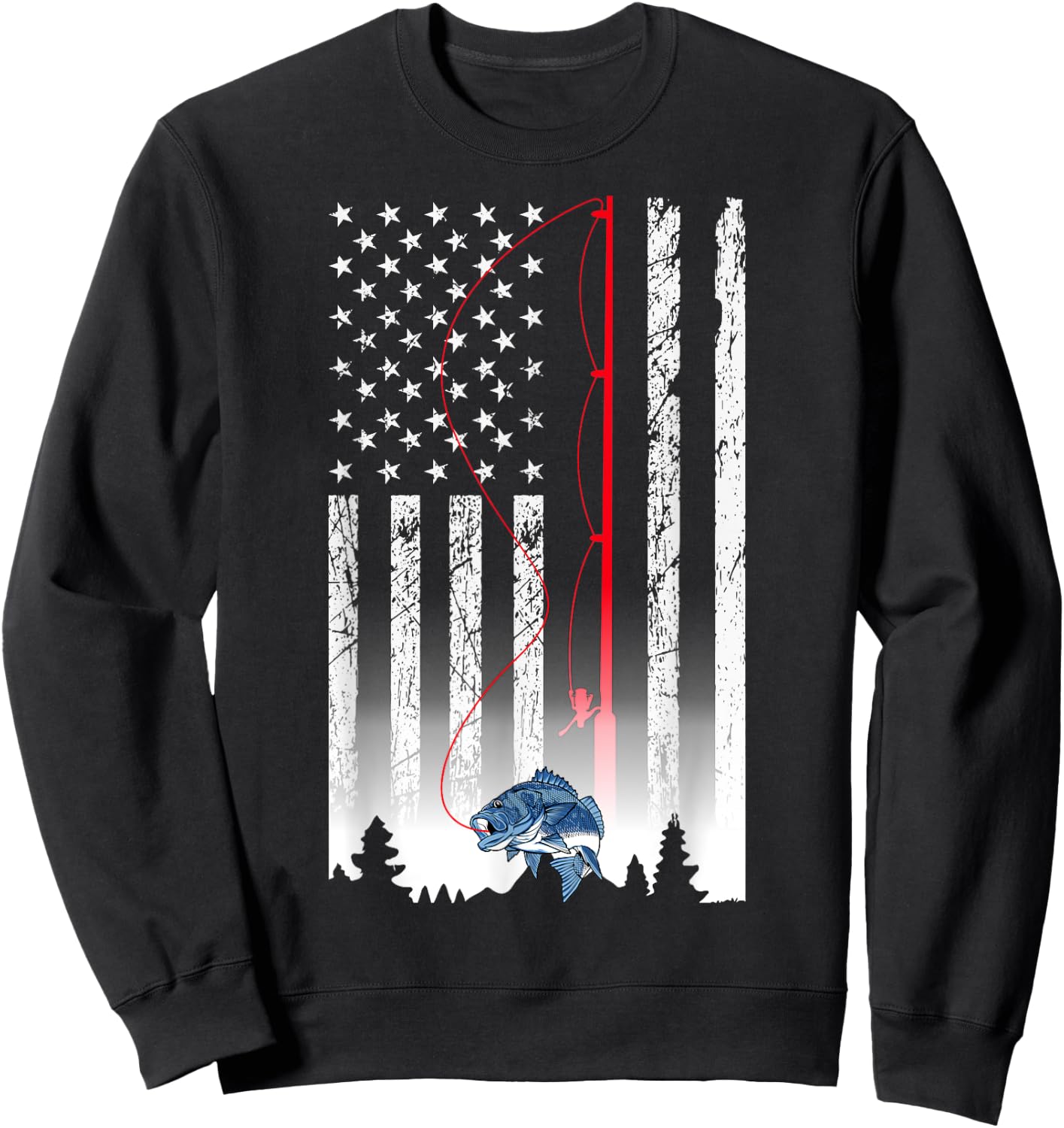 American Flag Fishing Rod USA Patriotic Lover Men Sweatshirt - Sweatshirt | Black