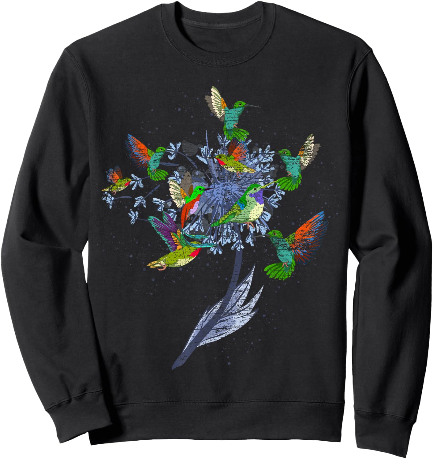 Vintage Nature Animal Bird Lover Flowers Pretty Hummingbird Sweatshirt - Sweatshirt | Black