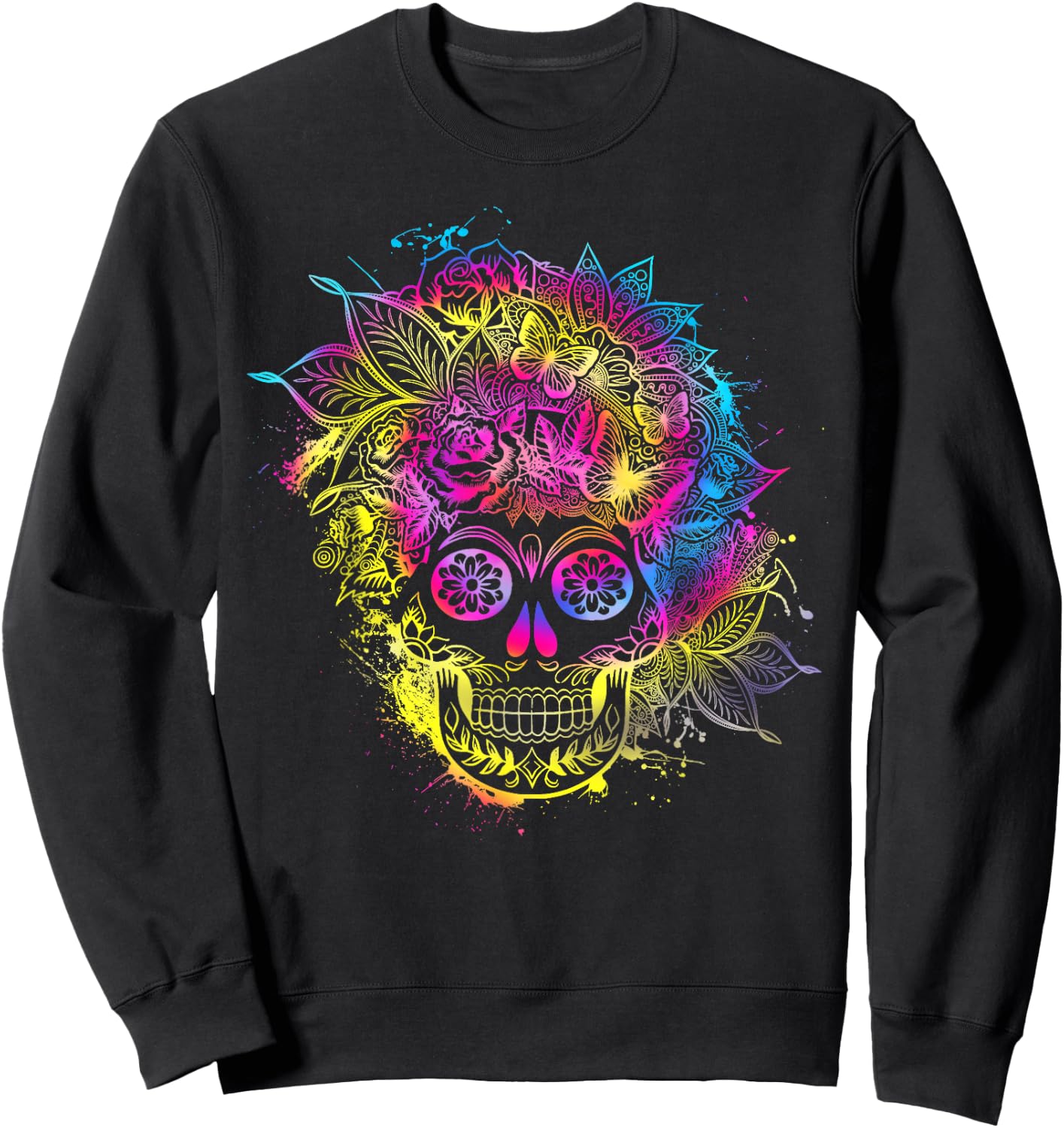 Butterflies Sugar Skull Day of the Dead Dia De Muertos Sweatshirt - Sweatshirt | Black