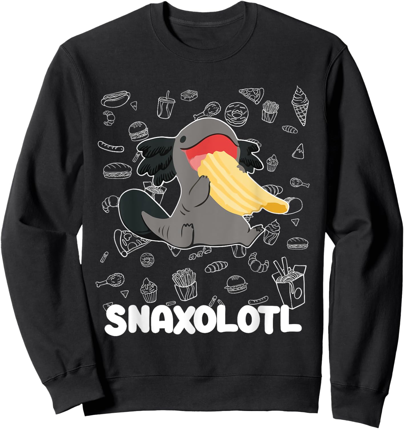 Cute Axolotl Lover Snaxolotl Kawaii Axolotl Food Sweets Sweatshirt - Sweatshirt | Black