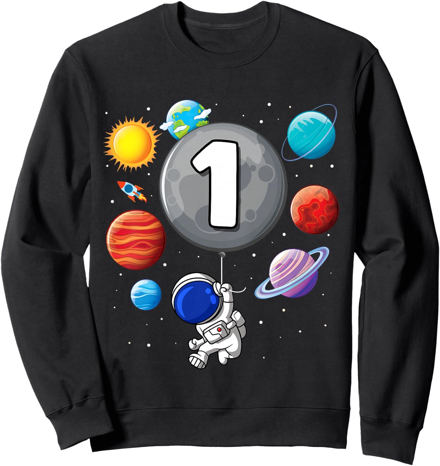1st Birthday Astronaut Balloon Planet 1 Year Old Boy Sweatshirt - Sweatshirt | Black