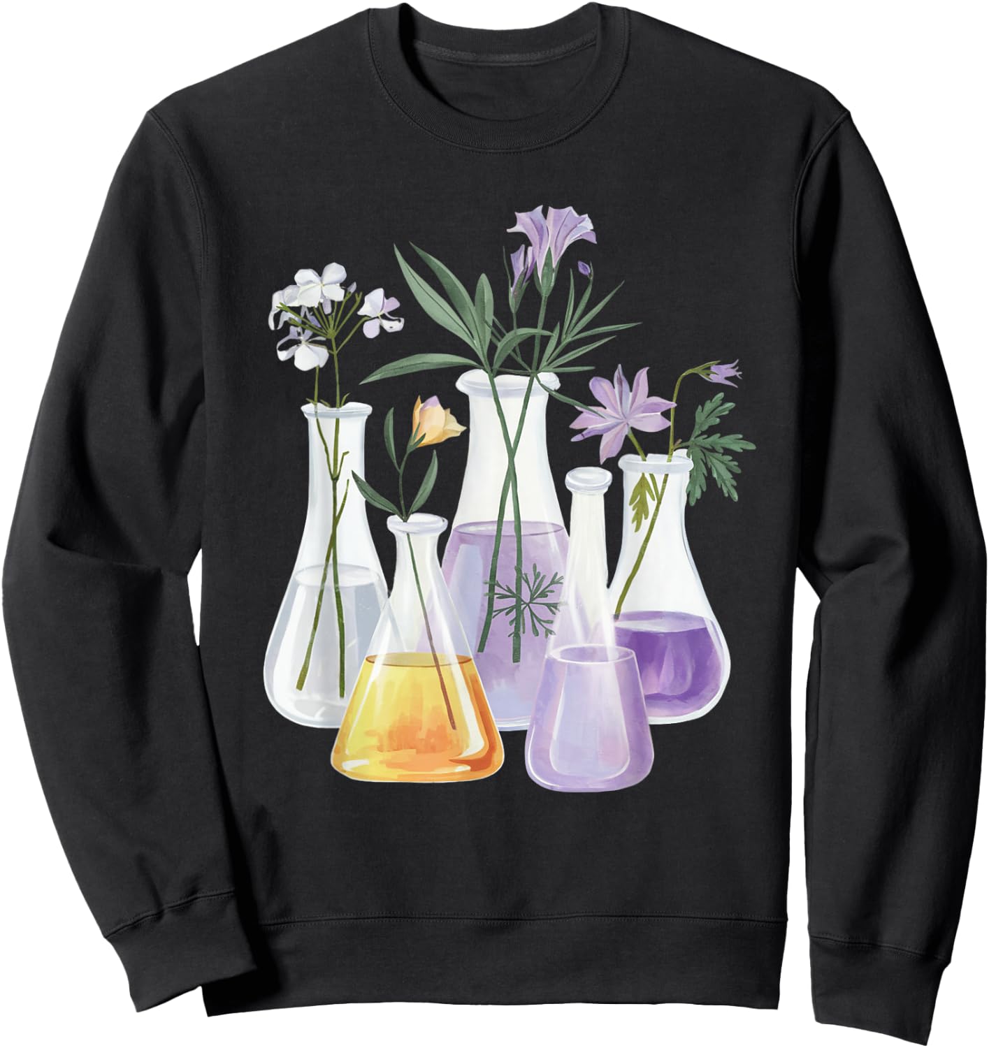Flowers Test Tube Chemistry Student Science Teacher Women Sweatshirt - Sweatshirt | Black
