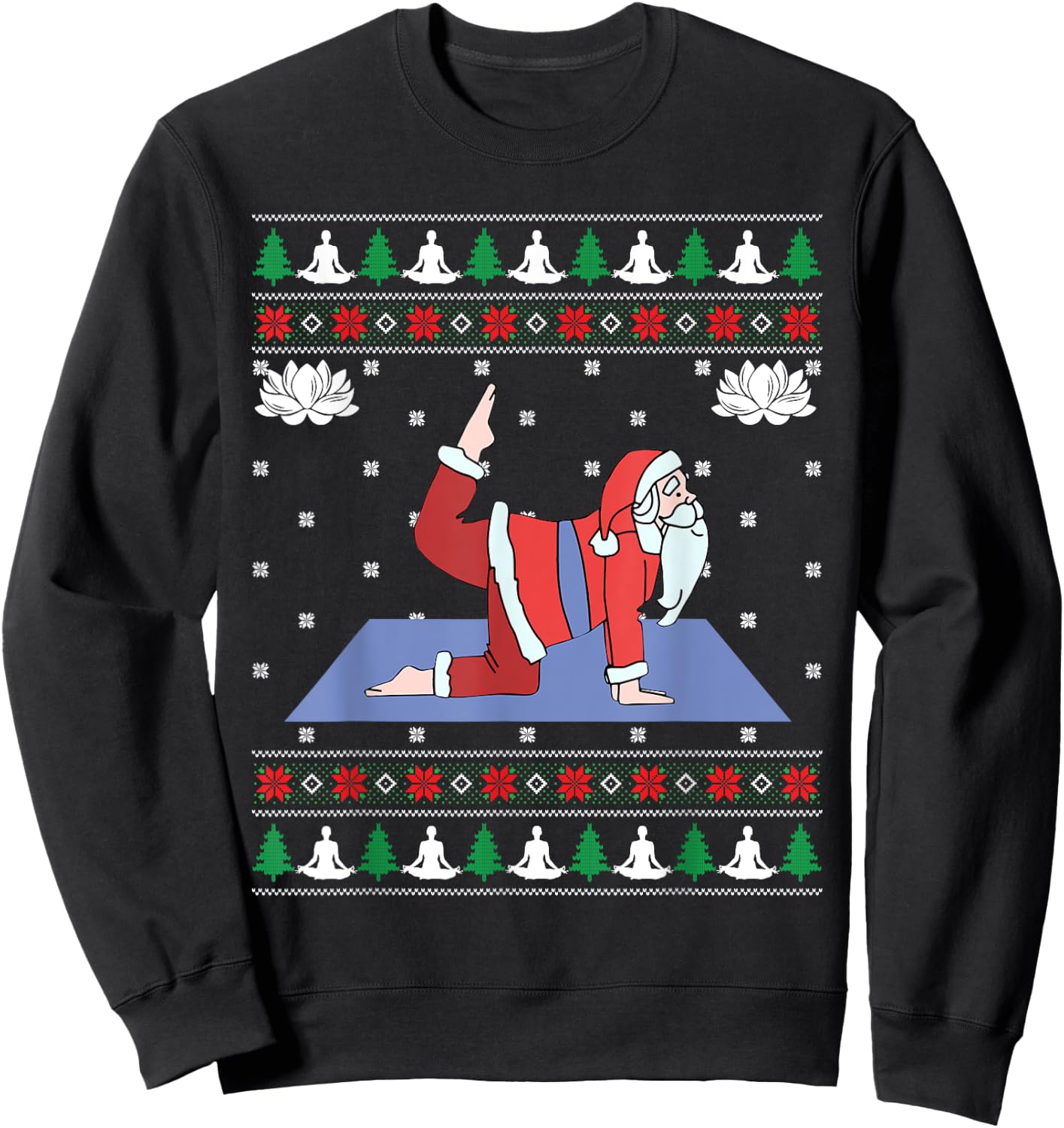 Cute Yoga Pose Santa Ugly Christmas Sweater Xmas Lovers Sweatshirt - Sweatshirt | Black