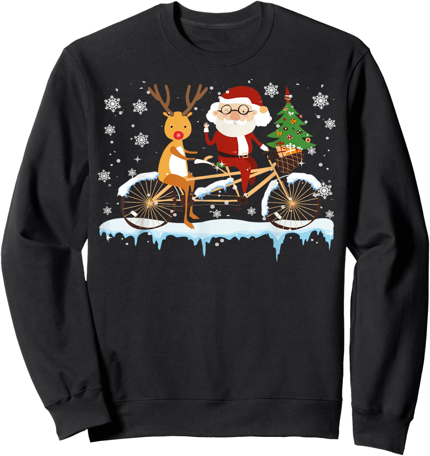 Santa And Reindeer Riding Bicycle Christmas Santa Reindeer Sweatshirt - Sweatshirt | Black
