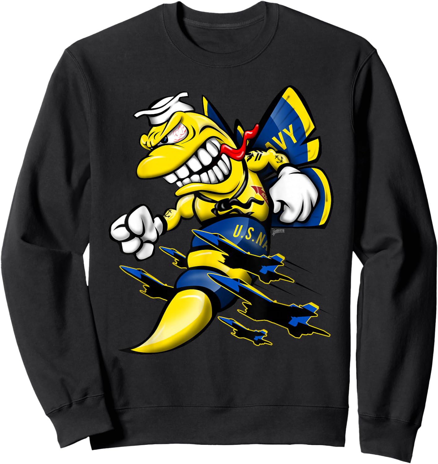 Military Aircraft Cartoon Illustration Sweatshirt - Sweatshirt | Black