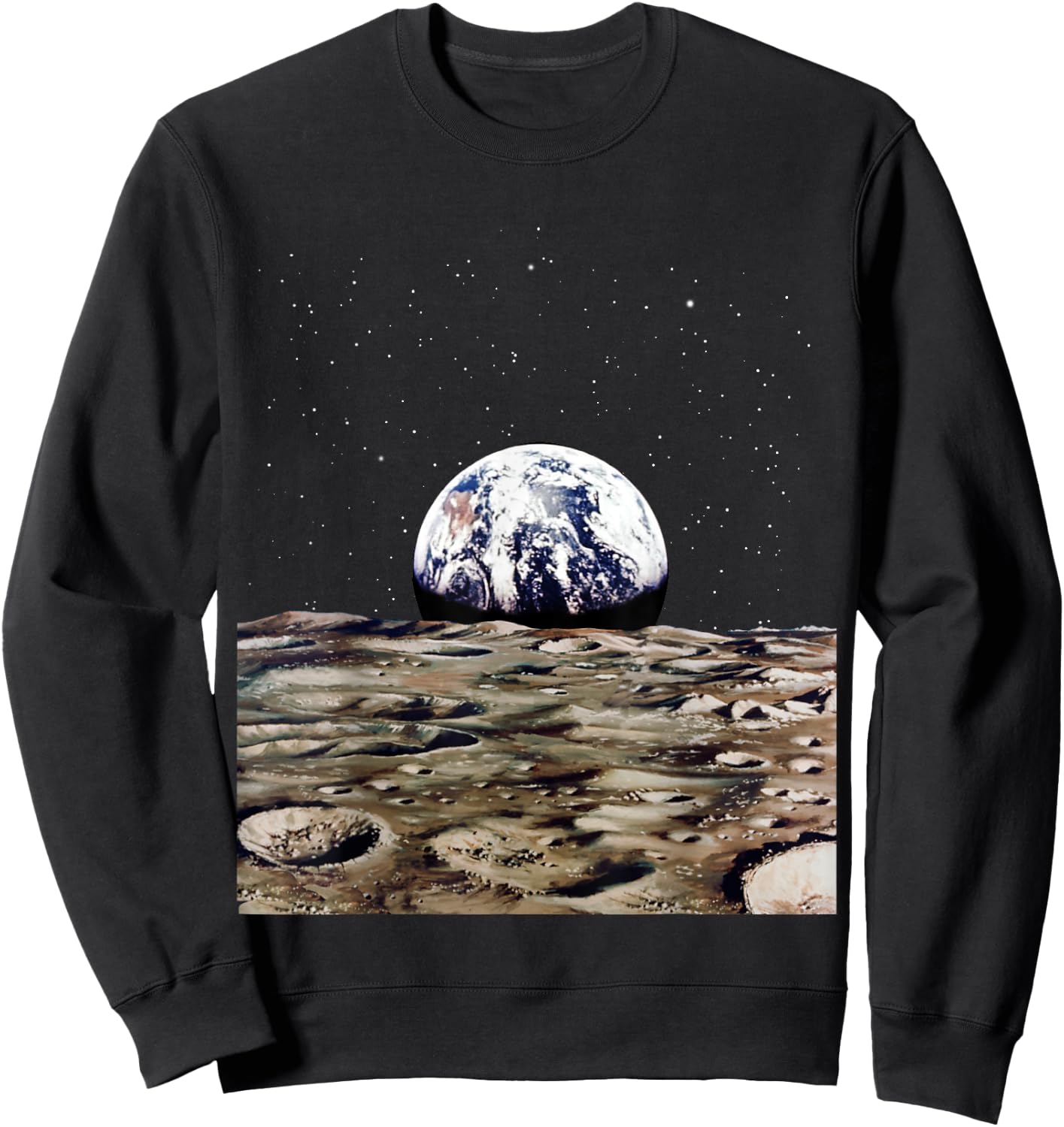 Earth Rise Over Moon Surface Space Exploration Sweatshirt - Sweatshirt | Black