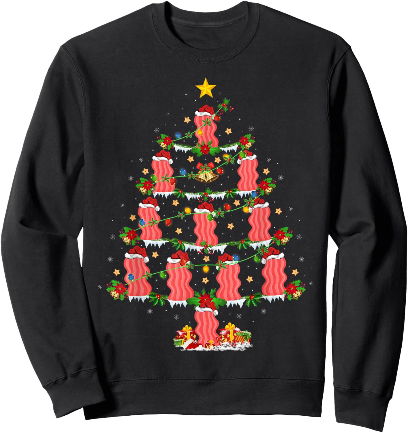 Bacon Lover Xmas Lighting Bacon Christmas Tree Sweatshirt - Sweatshirt | Black