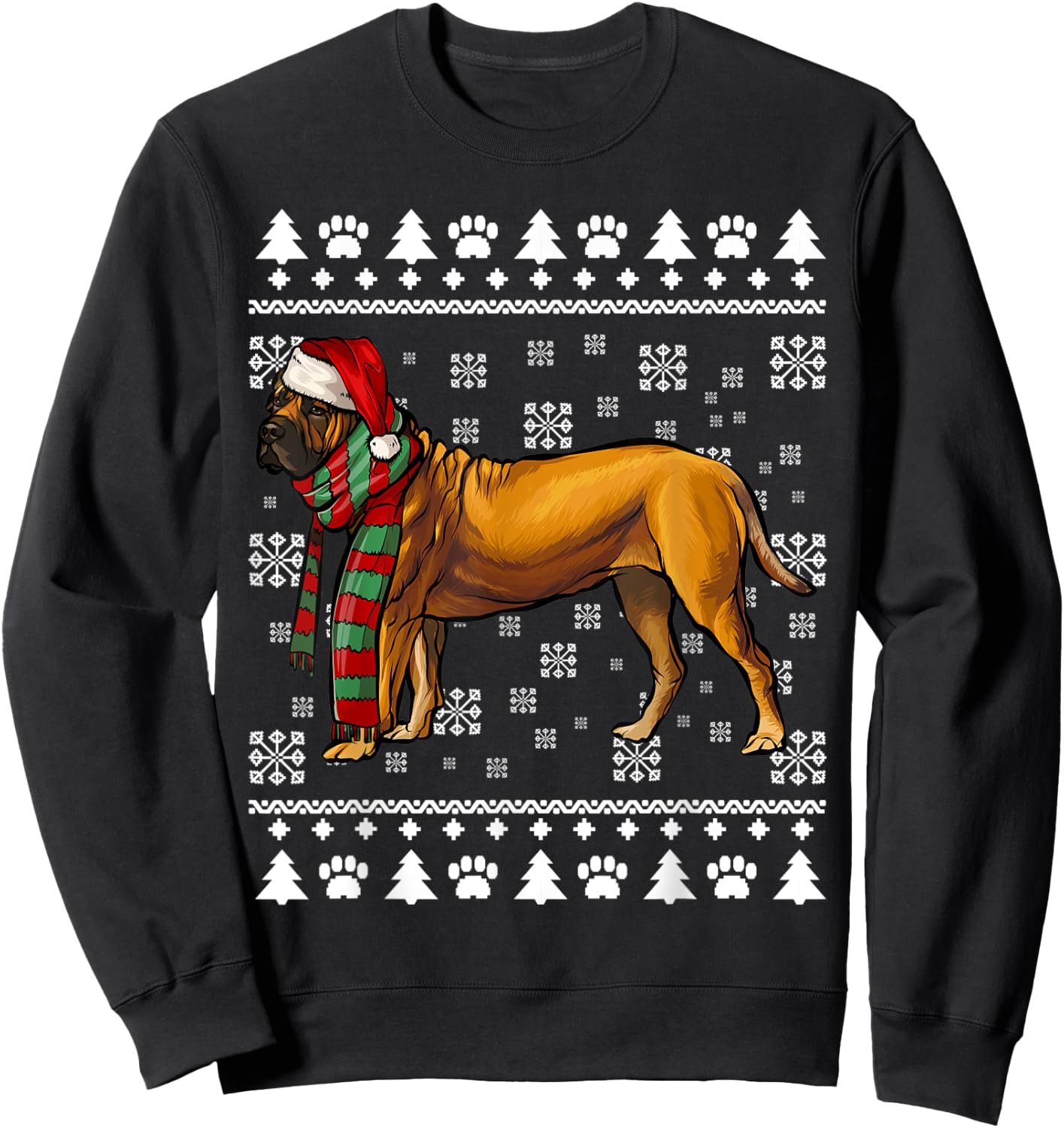 Boerboel Dog Santa Hat Xmas Ugly Christmas Sweatshirt - Sweatshirt | Black