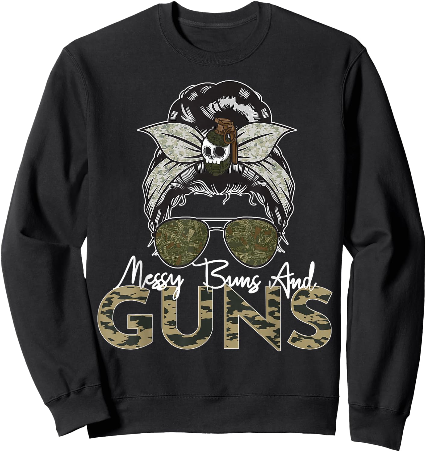 Messy Buns and Guns Wife Mom Military Sweatshirt - Sweatshirt | Black