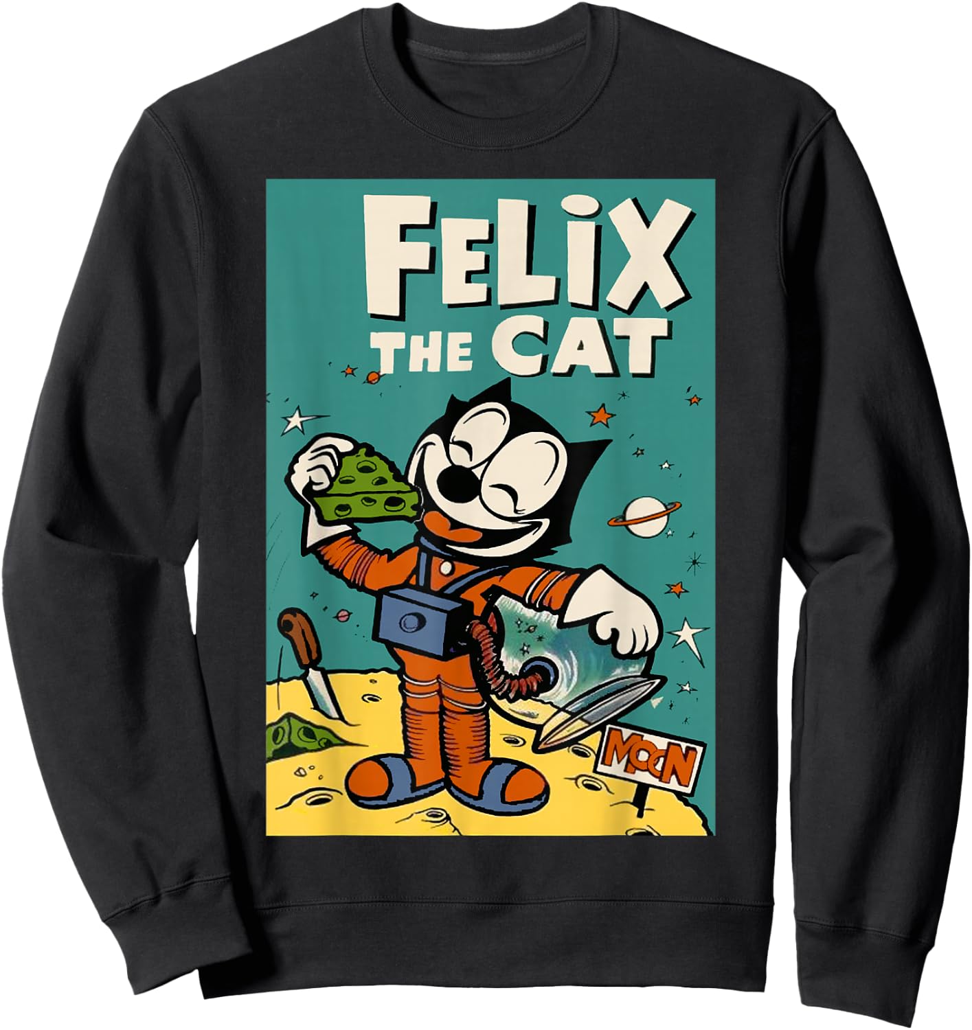 Felix the Cat Moon Dreamer - Retro 1920s Celestial Animation Sweatshirt - Sweatshirt | Black