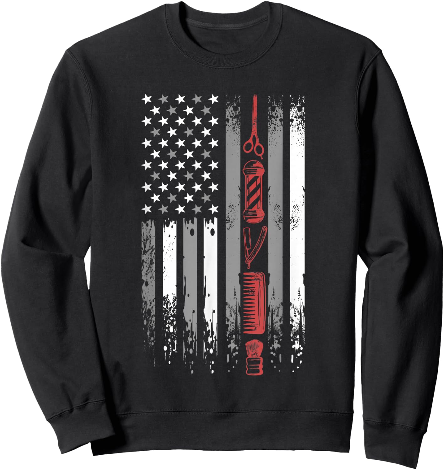 Barber US Flag - Hairdresser Hairstylist Barbershop Barber Sweatshirt - Sweatshirt | Black