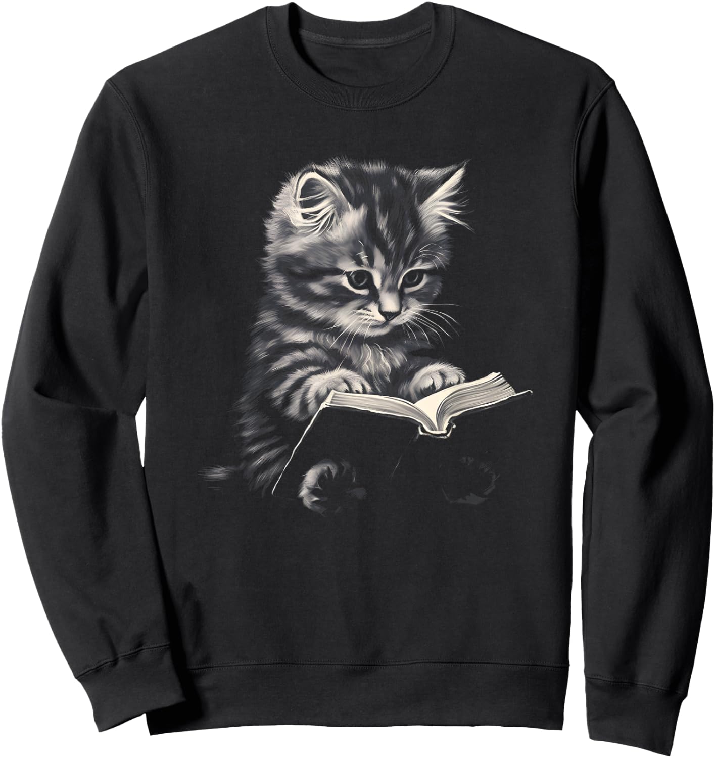 Cute Cat Reading Book Teacher Librarian Cat Lover Book Club Men Women Kids Sweatshirt - Sweatshirt | Black