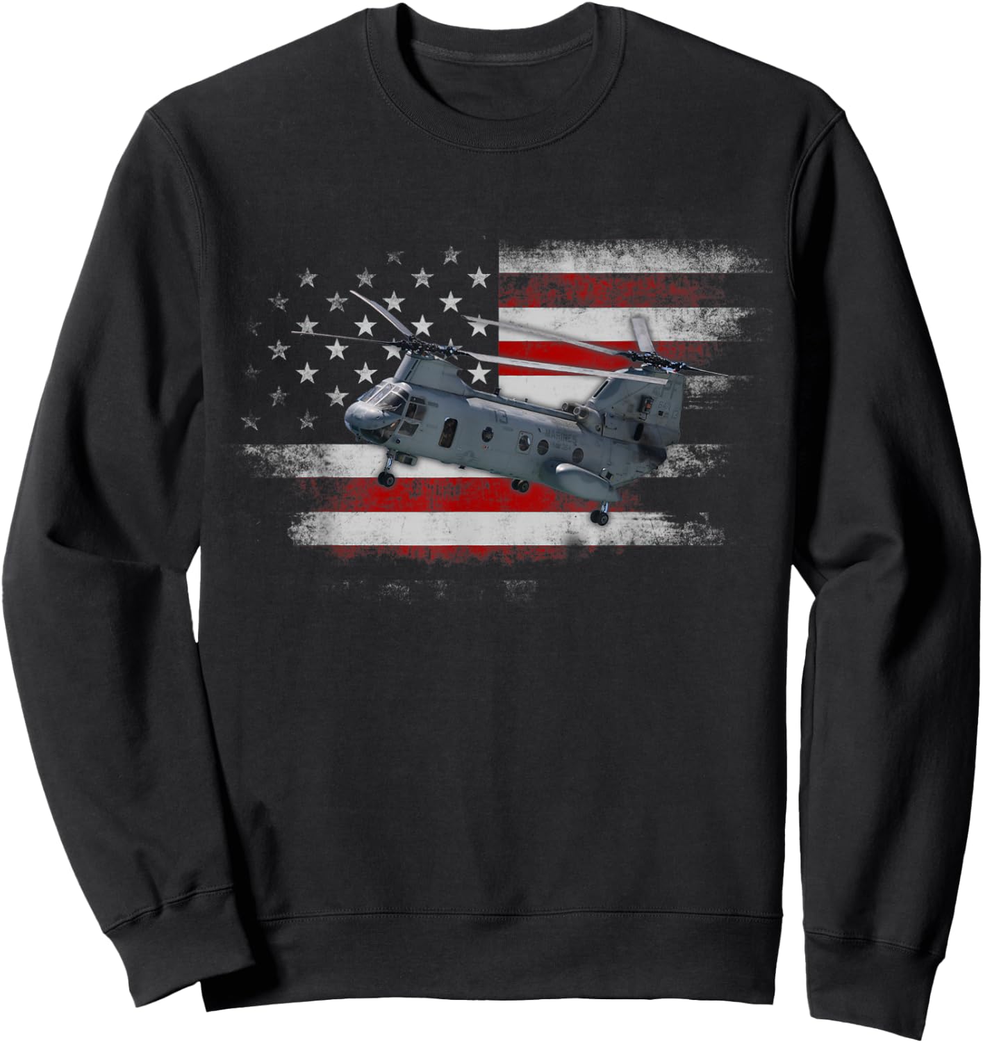 CH-47 Chinook Helicopter USA American Flag Helicopter Pilot Sweatshirt - Sweatshirt | Black