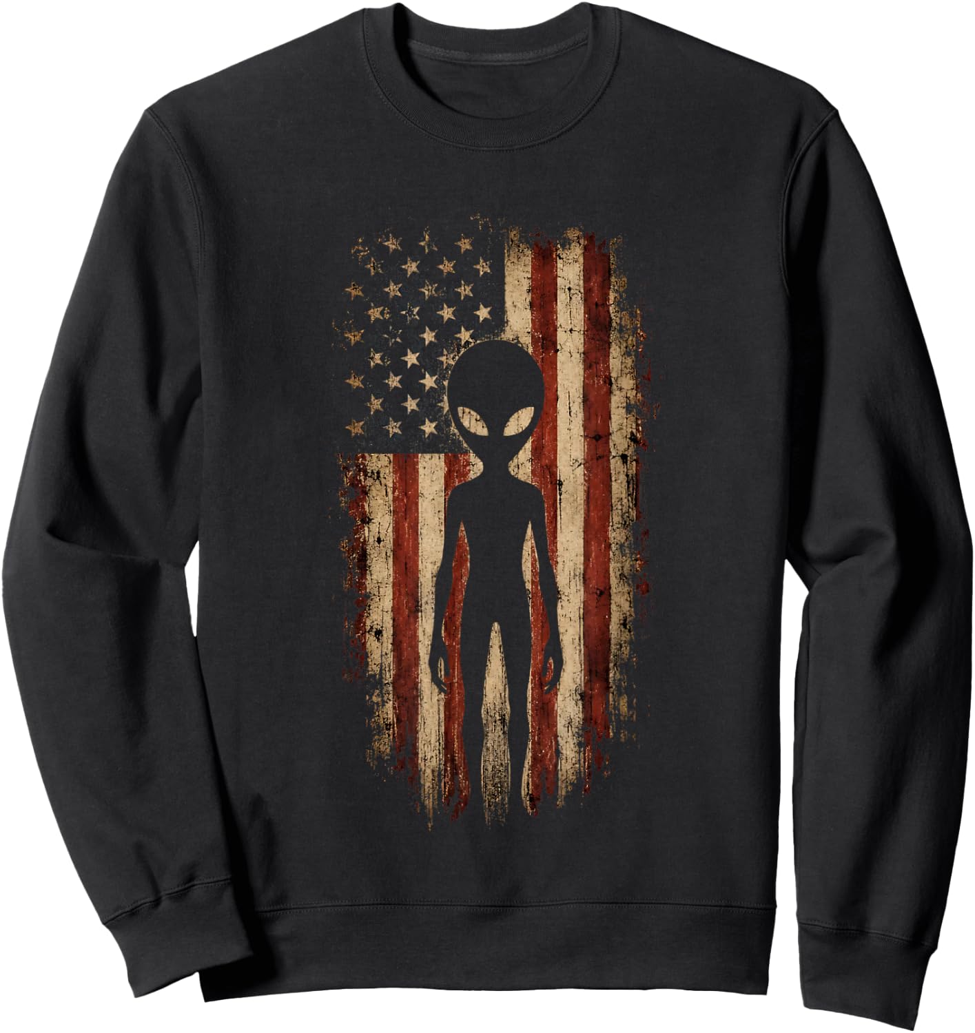Vintage Alien USA Flag Fourth of July Men Women Kids Sweatshirt - Sweatshirt | Black