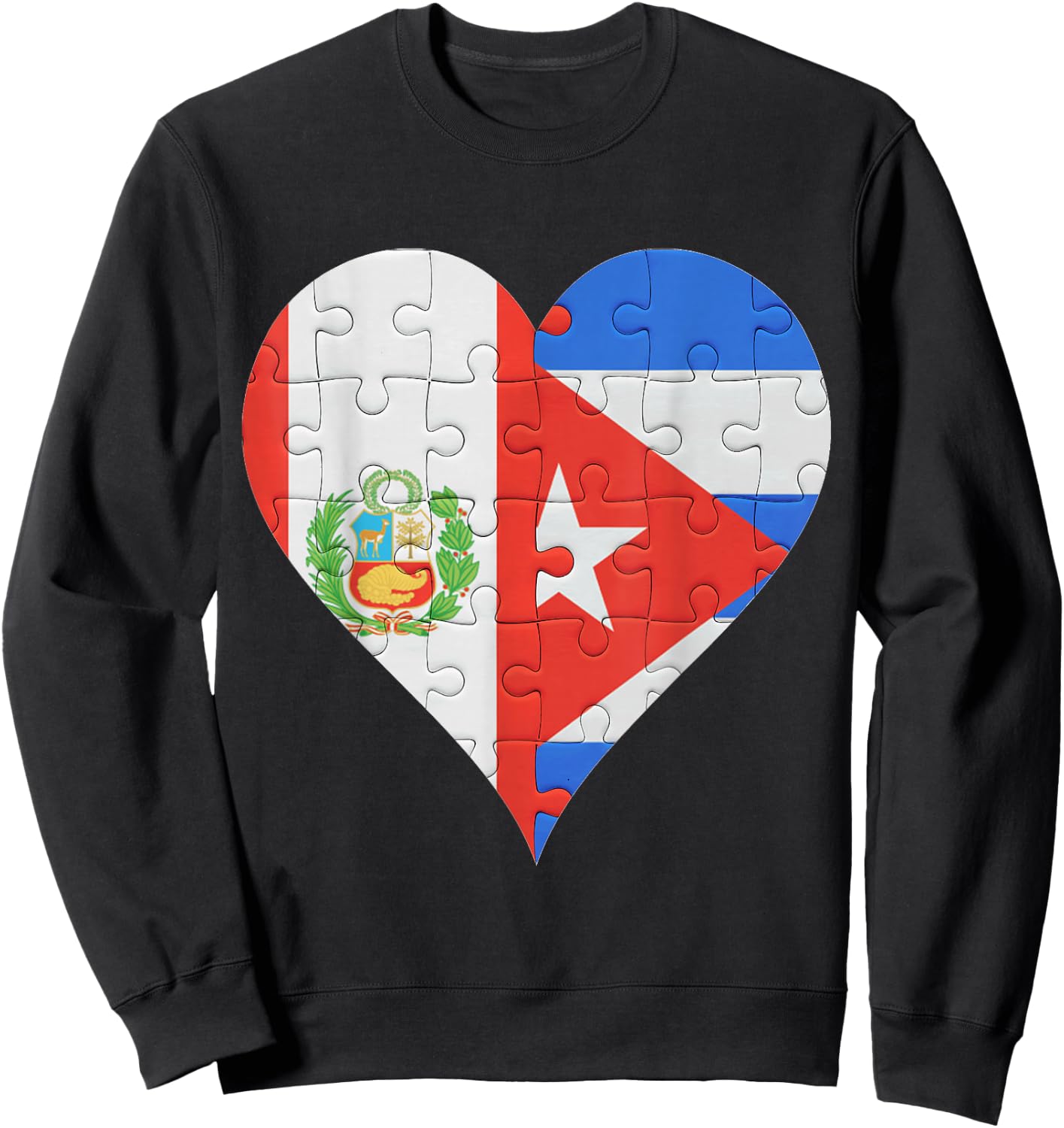 Peruvian Cuban Flag Heart Sweatshirt - Sweatshirt | Black