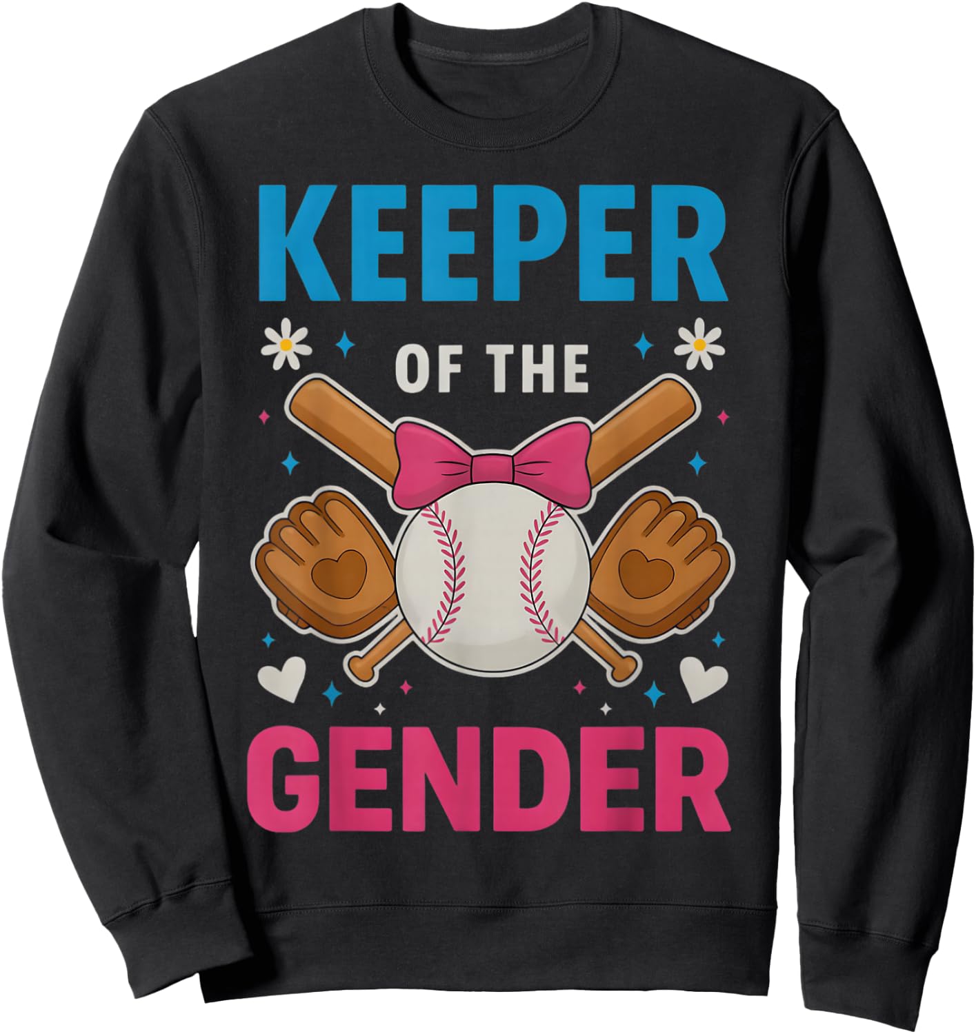 Keeper Of The Gender Baseball or Bows Funny Reveal Party Mom Sweatshirt - Sweatshirt | Black