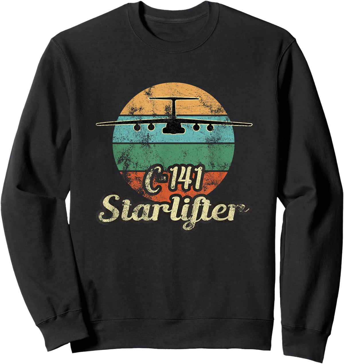 C-141 Starlifter Retro Sunset Airlift Cargo Airplane Sweatshirt - Sweatshirt | Black
