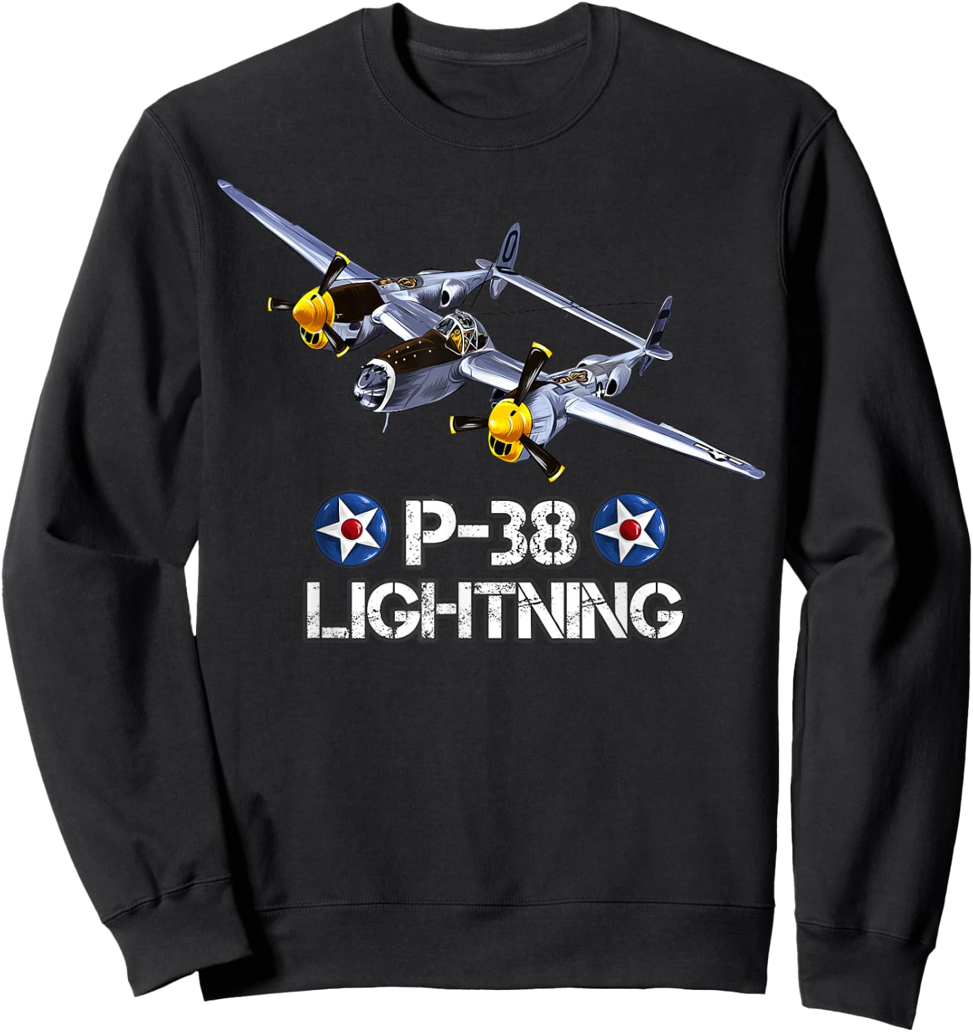 World War 2 American P-38 Lightning Fighter Airplane Sweatshirt - Sweatshirt | Black