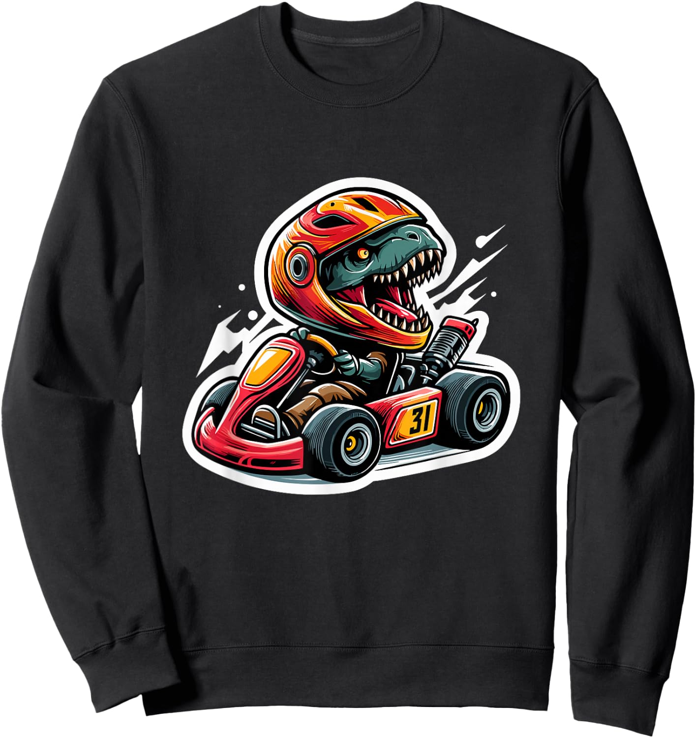 Funny Dinosaur On A Go Kart T-Rex Go Kart Racing Sweatshirt - Sweatshirt | Black