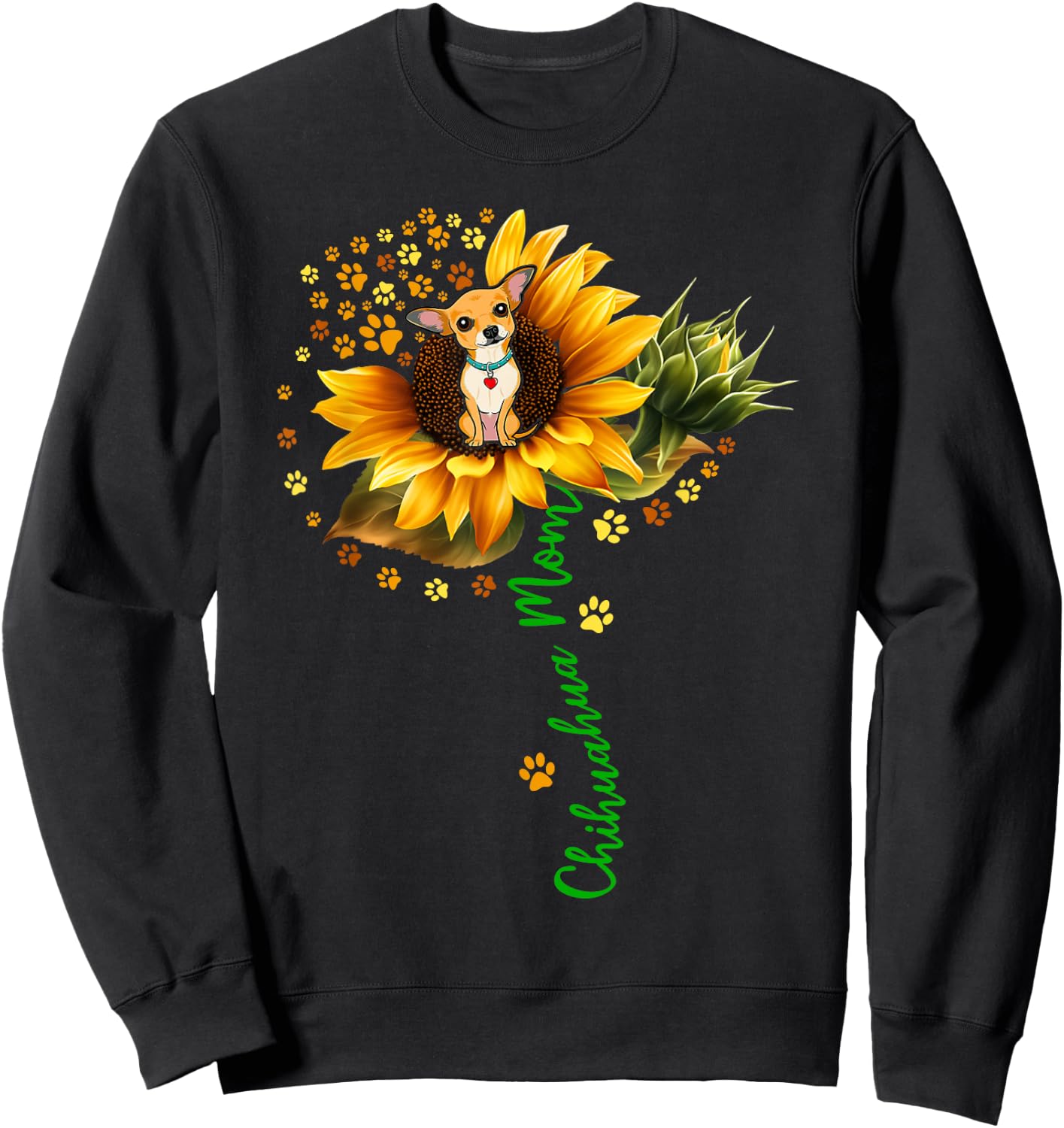 Chihuahua Mom Funny Chihuahua On Sunflower Dog Paws Flower Women Girls Kids Sweatshirt - Sweatshirt | Black