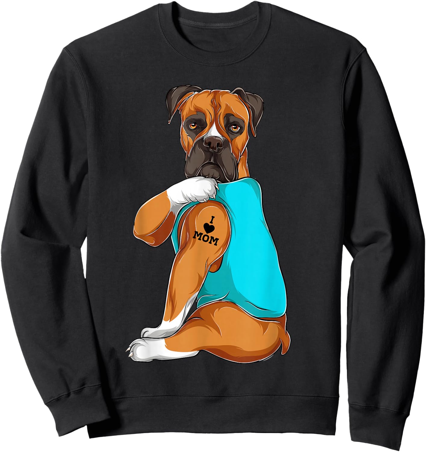 Boxer I Love Mom Tattoo Apparel Dog Mom Gifts Sweatshirt - Sweatshirt | Black