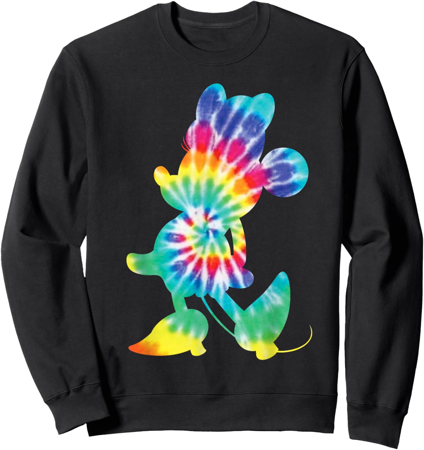 Disney Minnie Mouse Silhouette 90s Rainbow Tie Dye Sweatshirt - Sweatshirt | Black