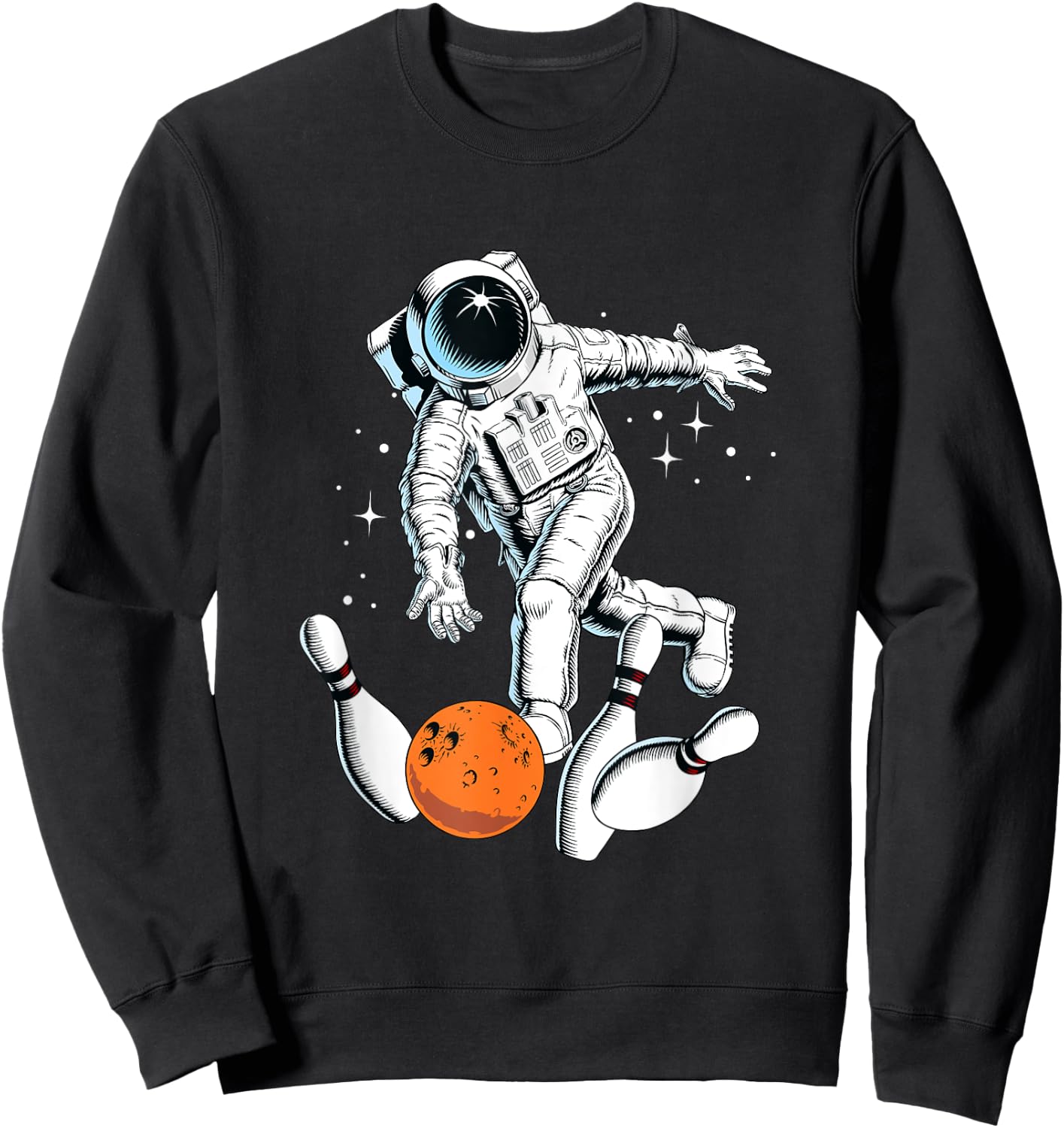 Cool Space Astronaut Playing Bowling Graphic Designs Fun Sweatshirt - Sweatshirt | Black
