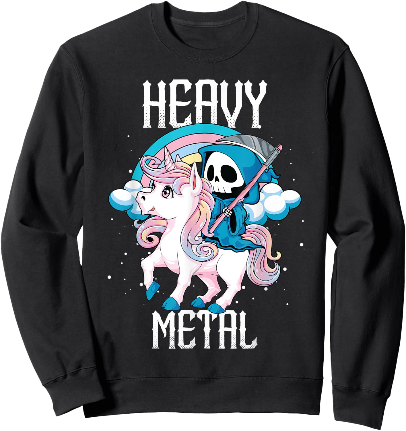 Kawaii Pastel Heavy Metal Rock Rainbow Grim Reaper Unicorn Sweatshirt - Sweatshirt | Black
