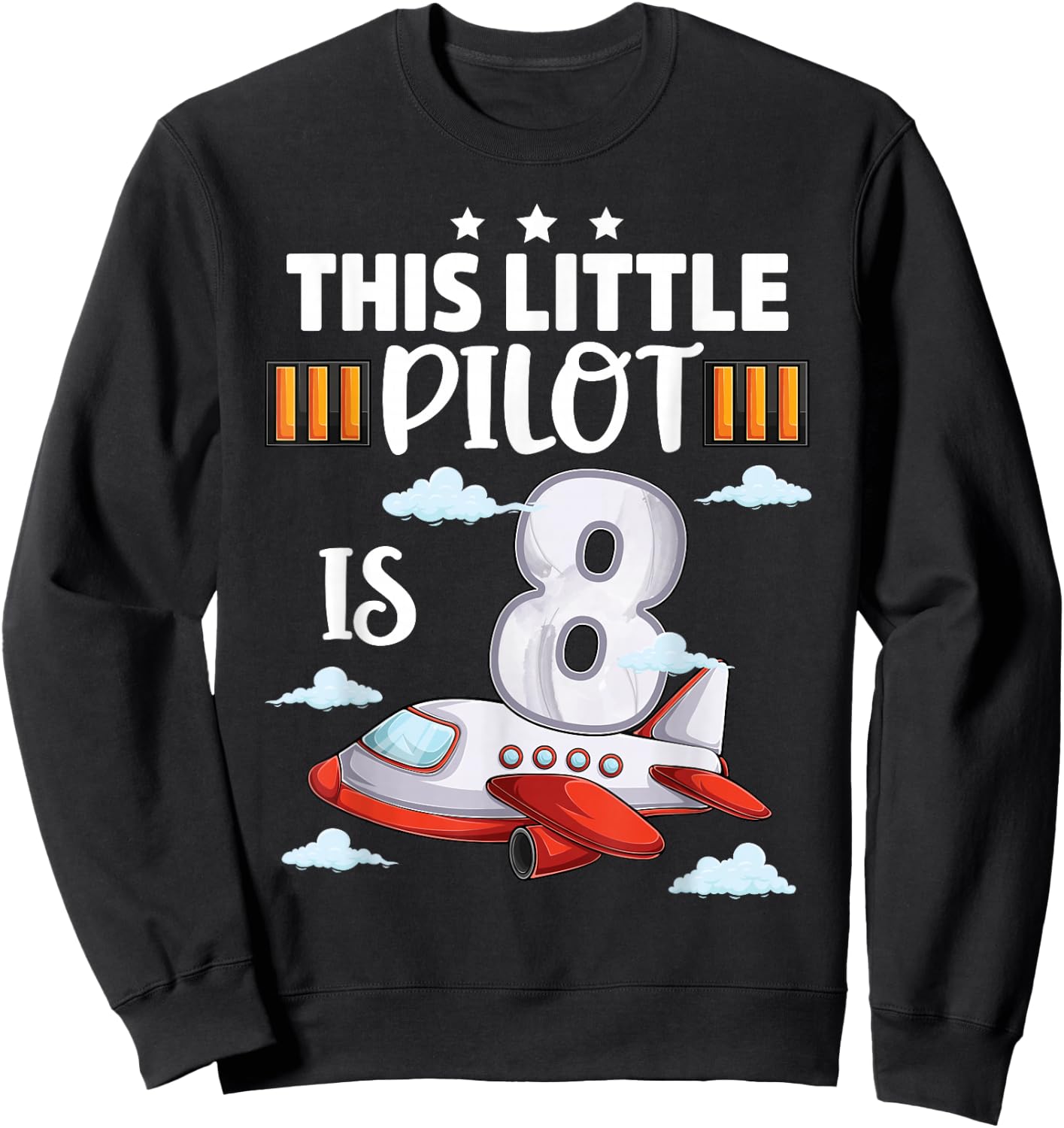 8 year old Boy Girl Airplane Pilot 8th Birthday Aircraft Sweatshirt - Sweatshirt | Black