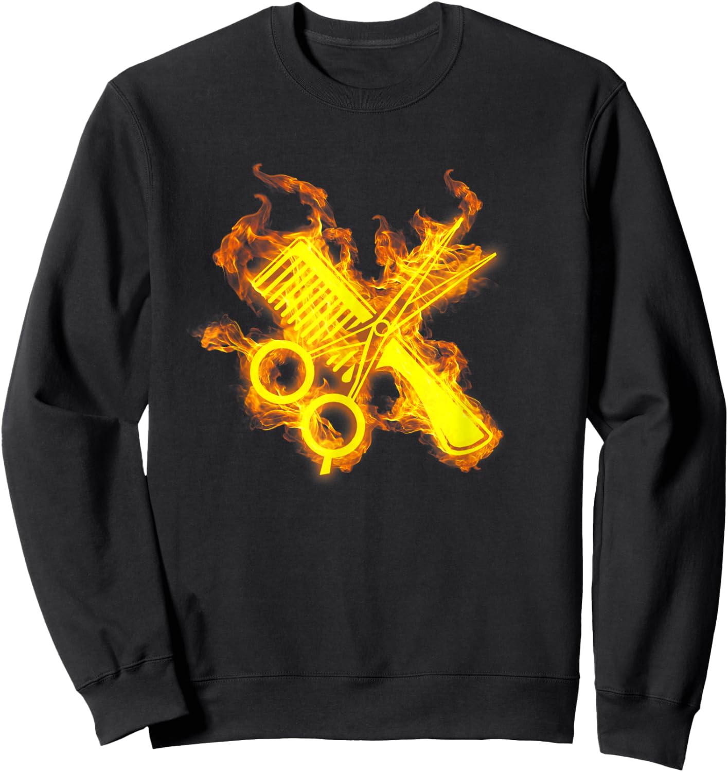 Fire Scissors And Comb Flames Barber Hairdresser Sweatshirt - Sweatshirt | Black