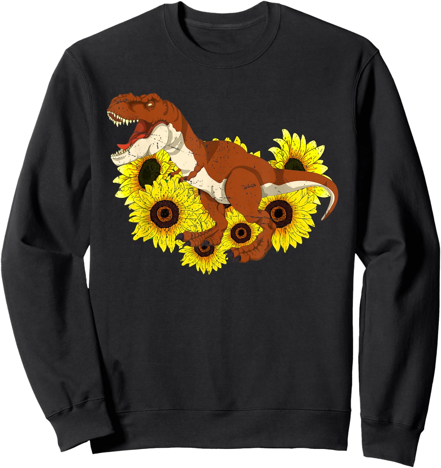 Floral Sunshine Yellow Flowers T-Rex Sunflowers Dinosaur Sweatshirt - Sweatshirt | Black