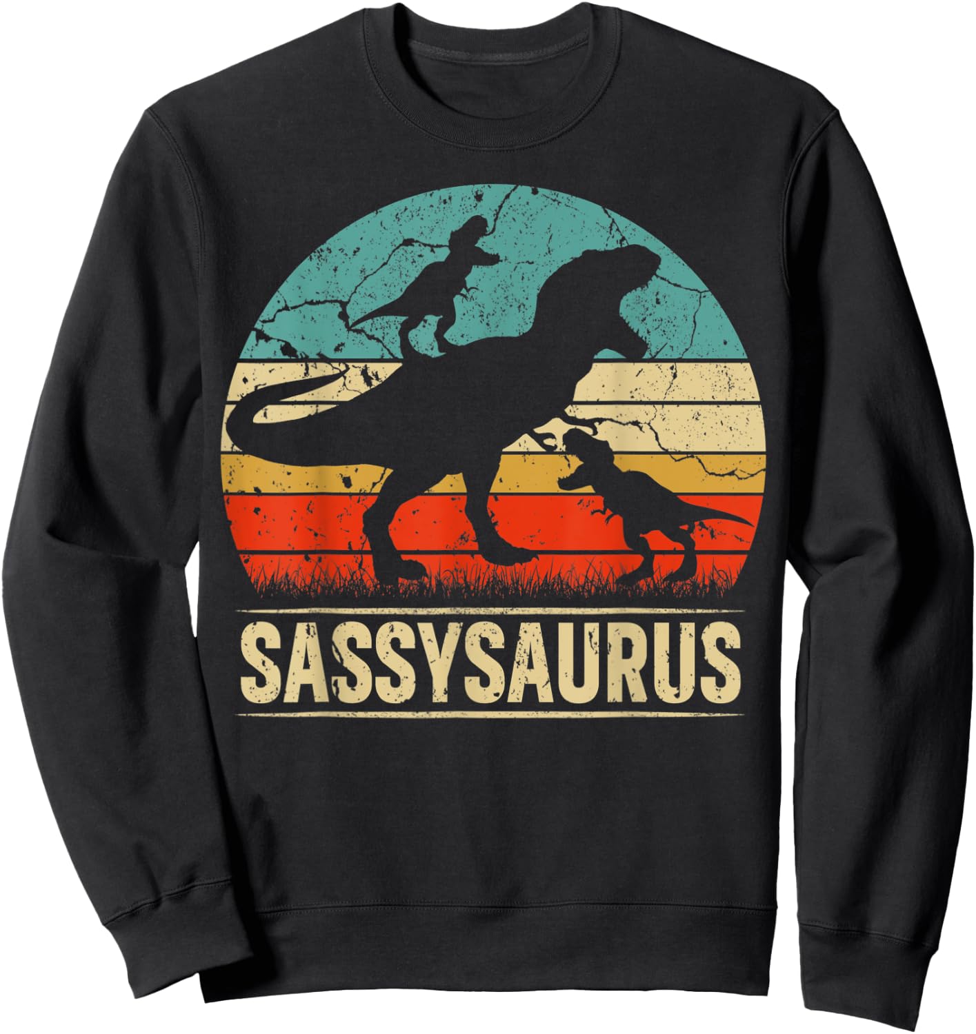 Sassy Dinosaur T Rex Sassysaurus 2 kids Family Matching Sweatshirt - Sweatshirt | Black