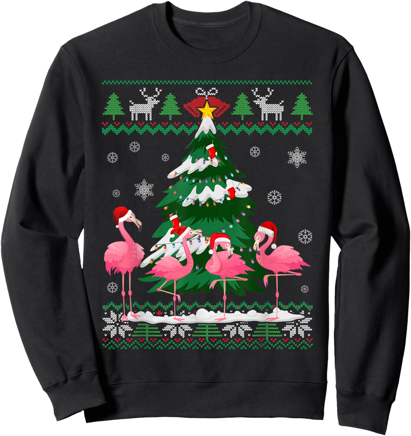 Flamingo Ugly Christmas Sweater Shirt Light Pink Xmas Pajama Sweatshirt - Sweatshirt | Black