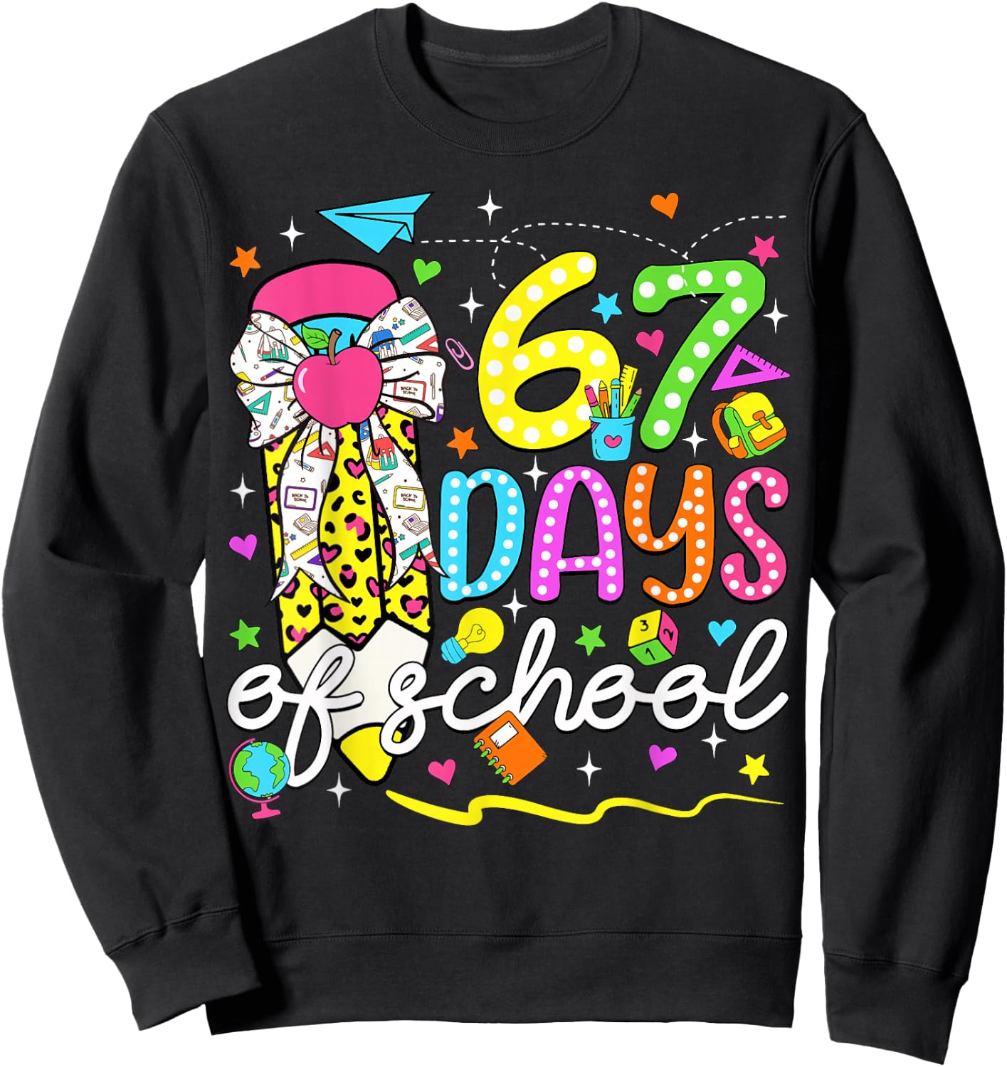 67 Days of School Girls Coquette Bow Pencil 67 Days Smarter Sweatshirt - Sweatshirt | Black