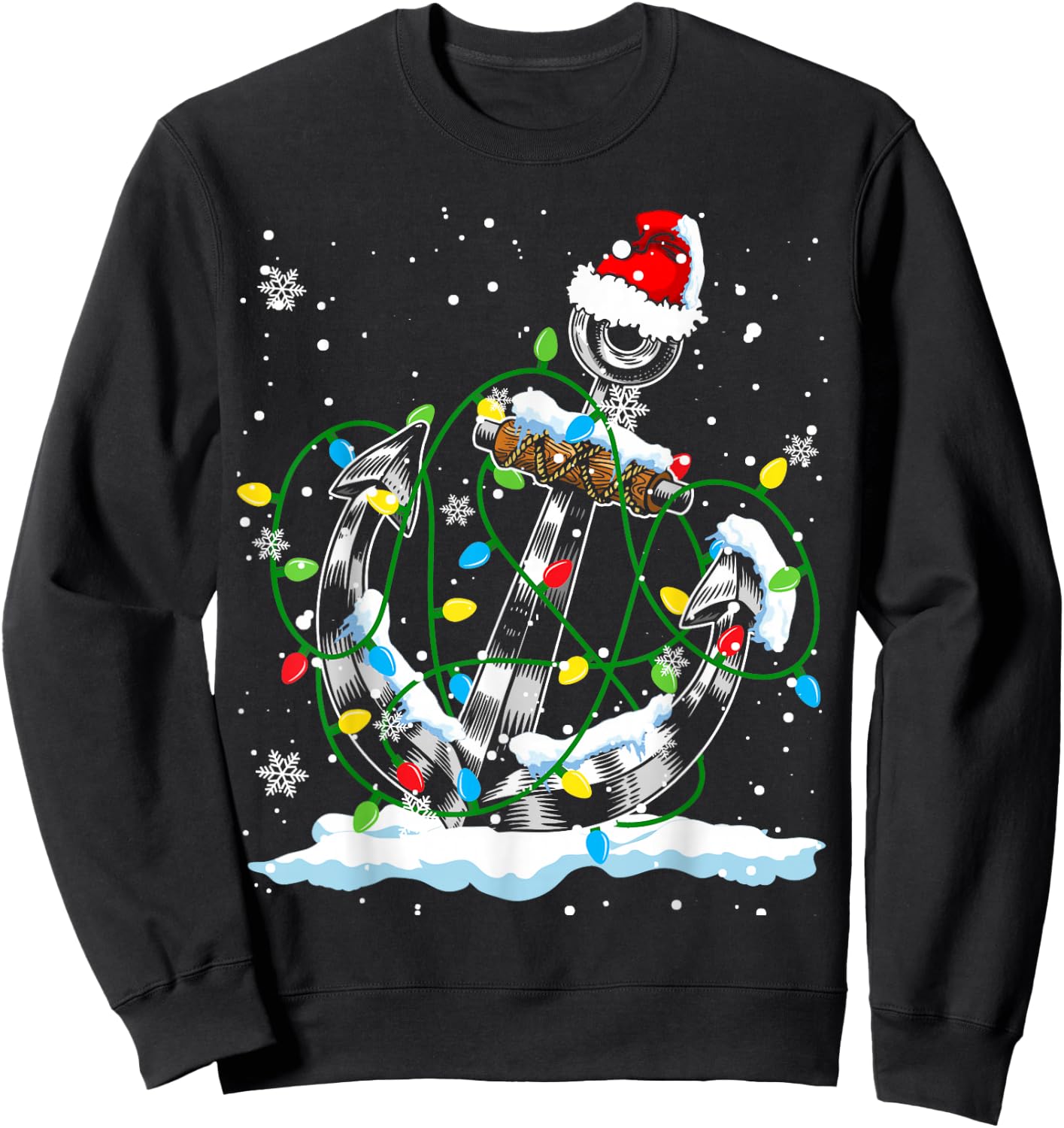Santa Anchor Cool Christmas Lights Boating Sailing Boat Ship Sweatshirt - Sweatshirt | Black
