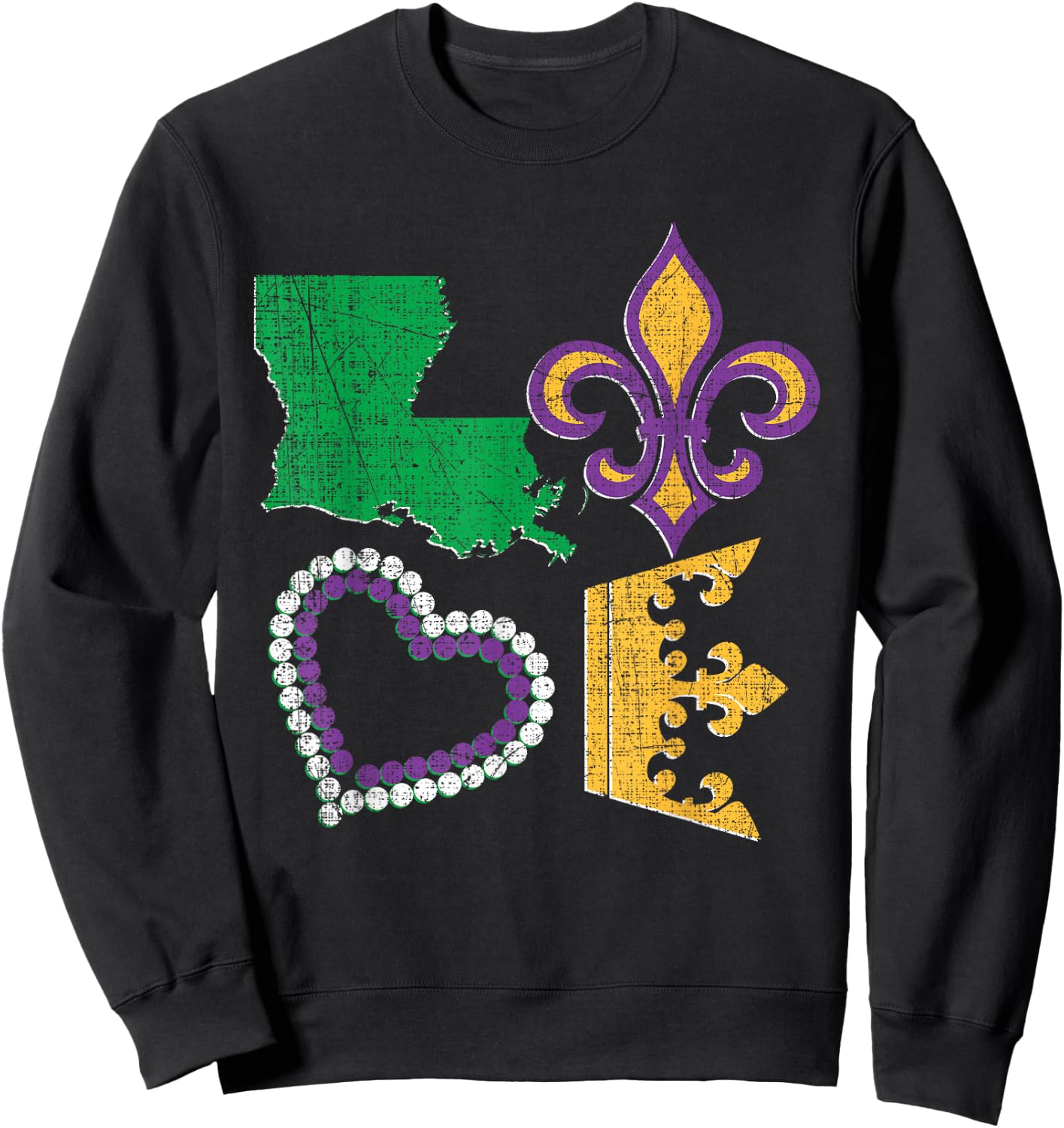 Women's Mardi Gras Shirt I Love Mardi Gras Distressed Gift Sweatshirt - Sweatshirt | Black