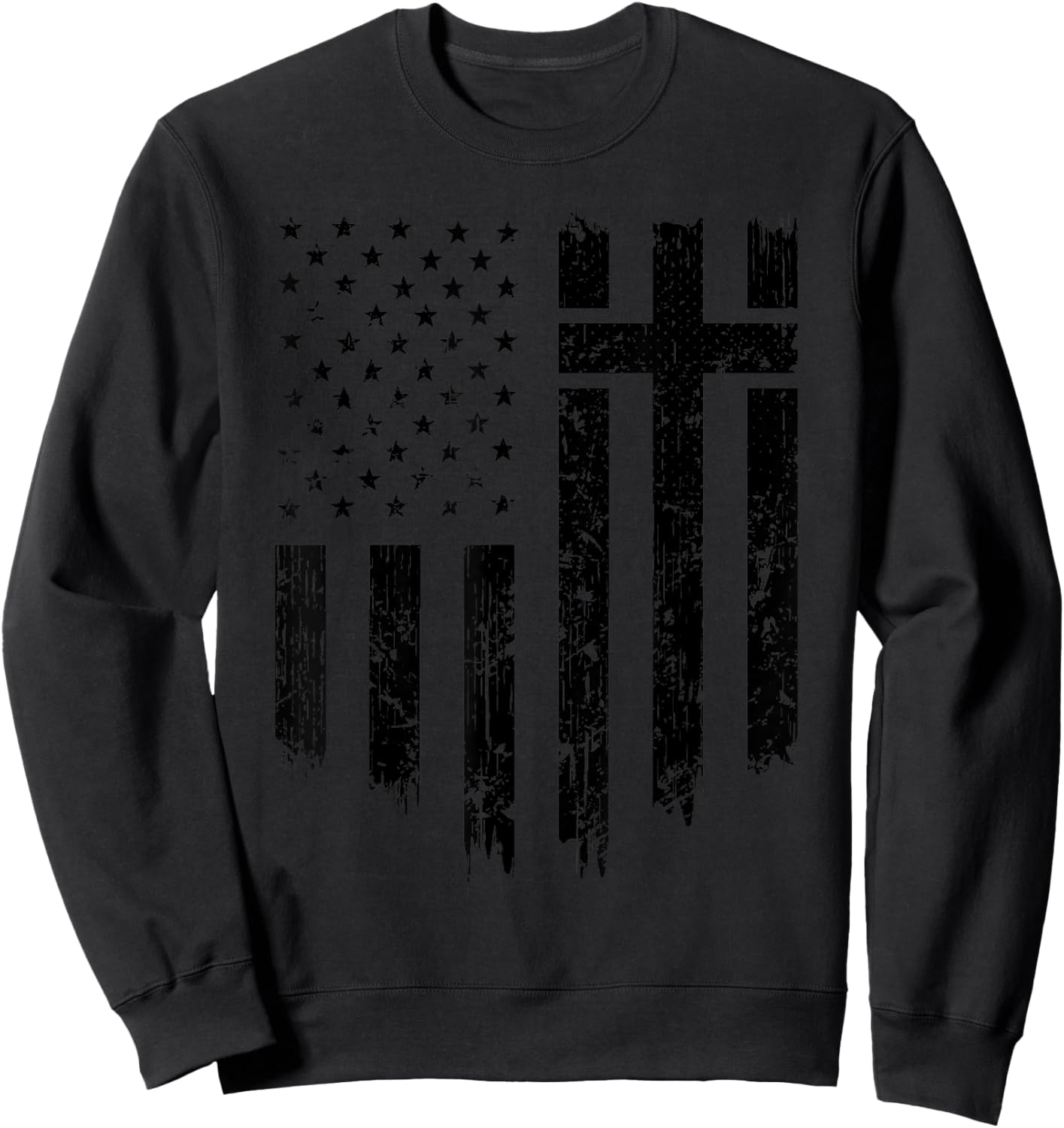 Vintage Distressed USA Flag Cross Christian Faith Gift Sweatshirt - Sweatshirt | Black