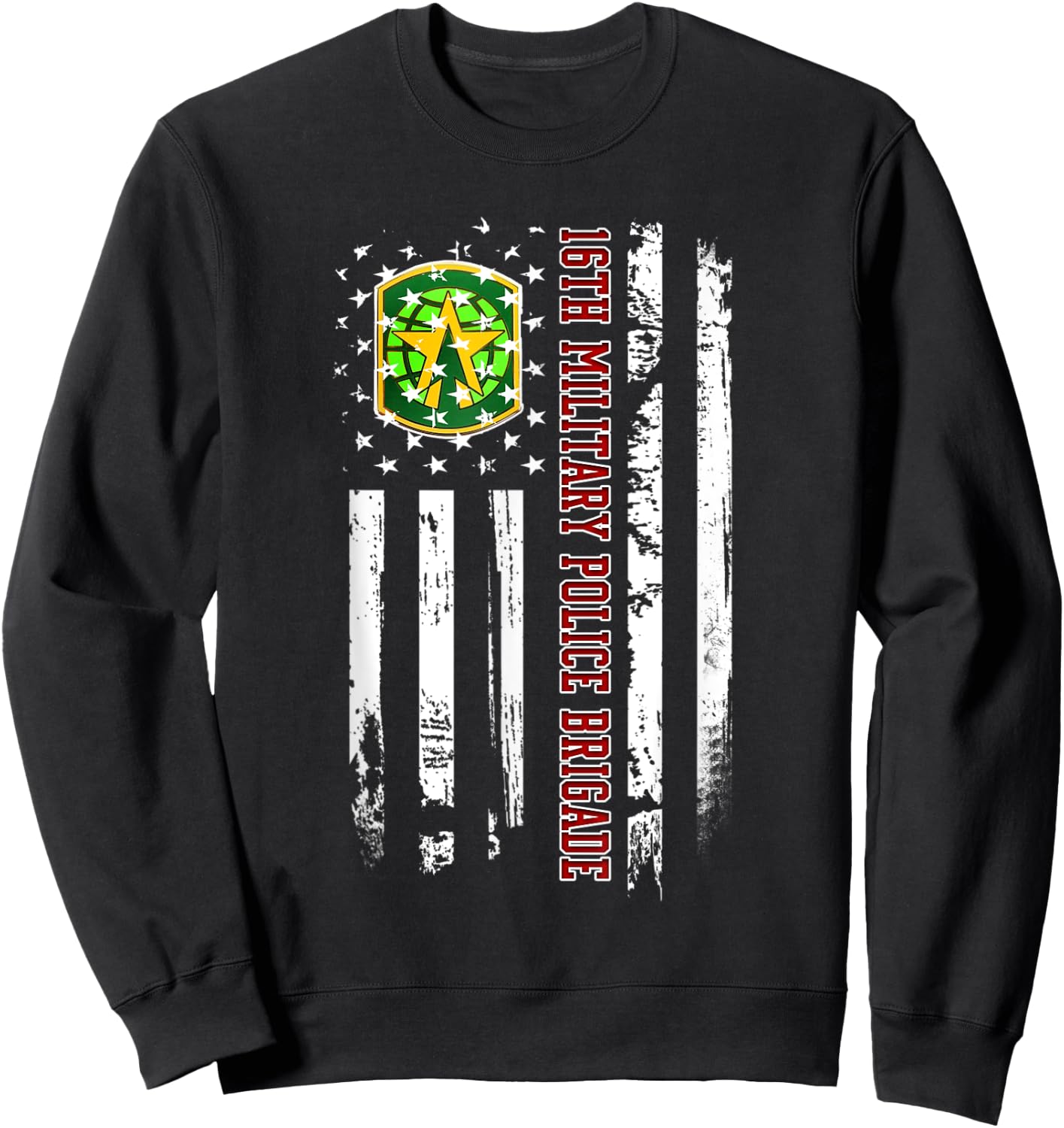 16th Military Police Brigade Veteran USA Flag Veterans Xmas Sweatshirt - Sweatshirt | Black